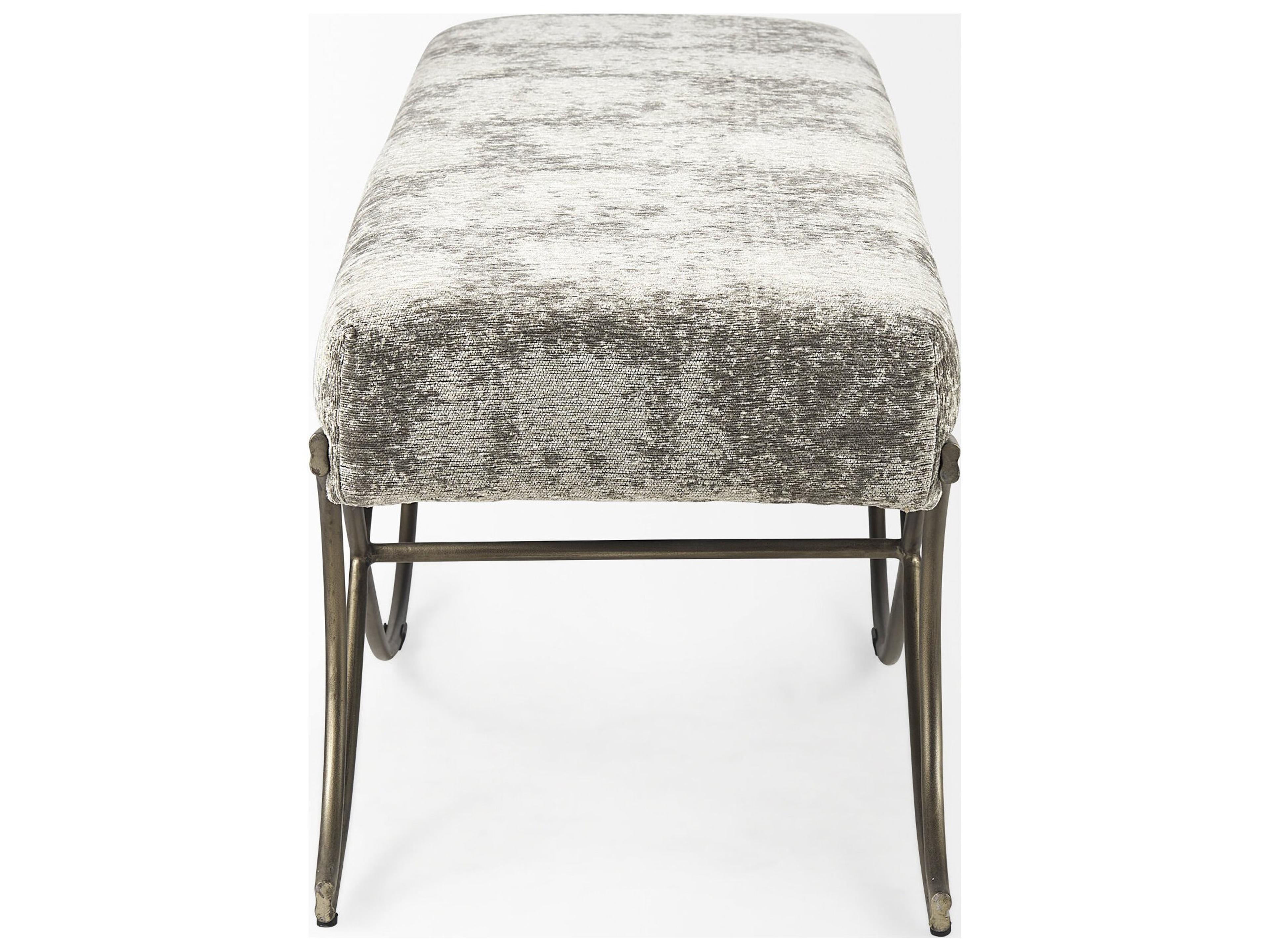Mercana Ayla 55L x 17.6W x 18H Light and Dark Gray Fabric Seat W/ Antique Gold Metal Frame Bench