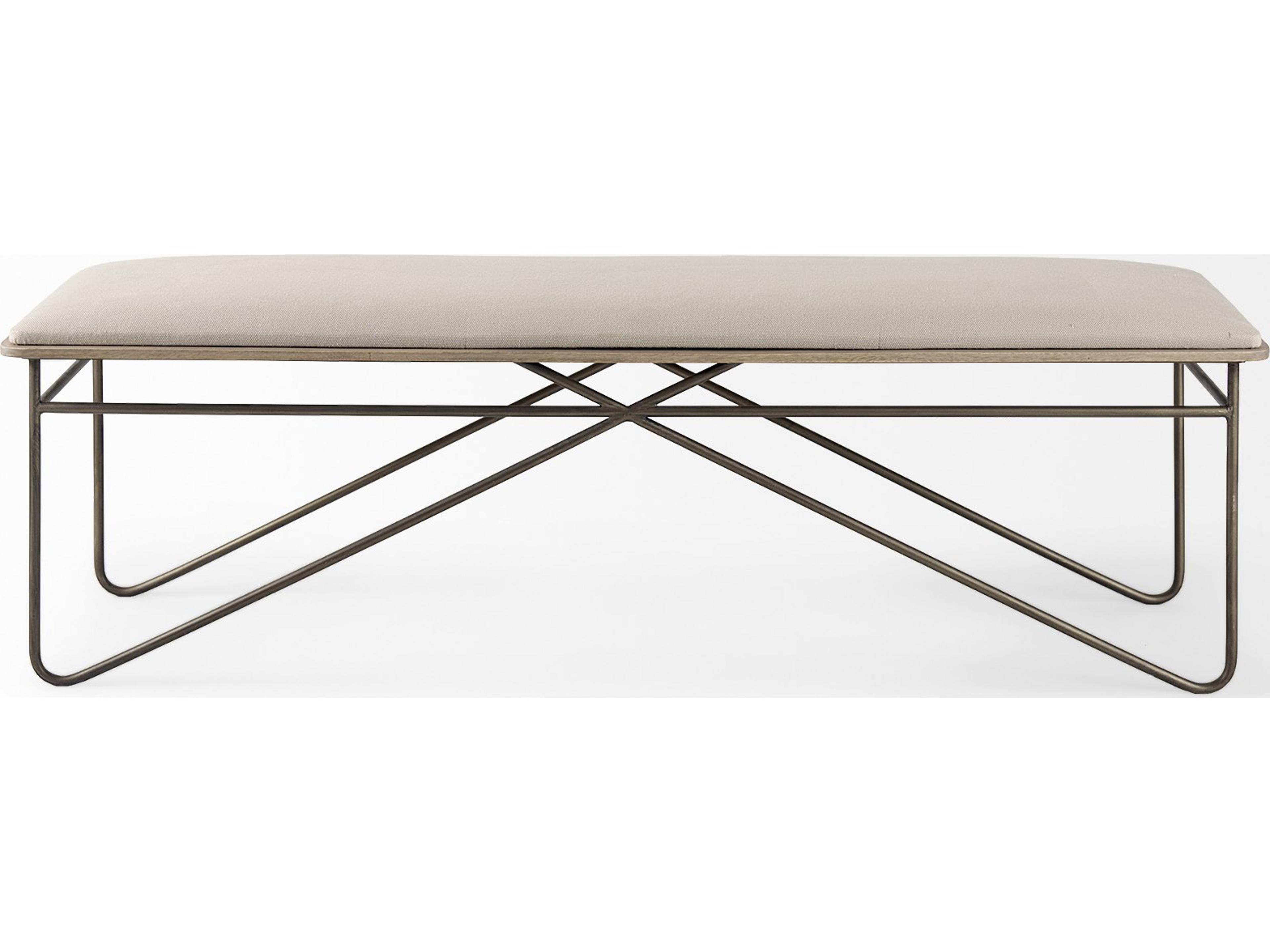 Mercana Camille 55.5L x 16.0W x 17.0H Cream Fabric Seat W/ Metal Frame Bench