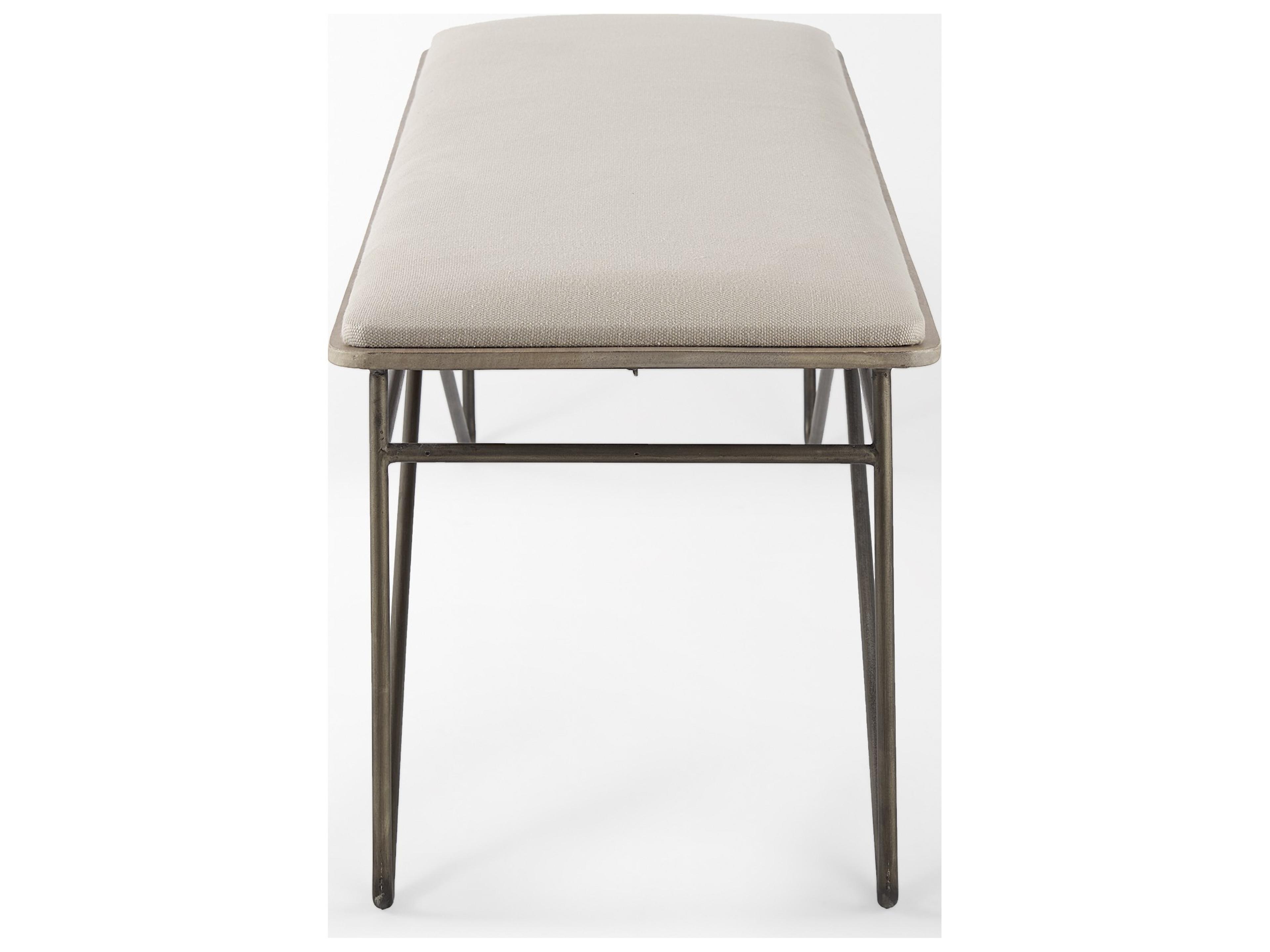 Mercana Camille 55.5L x 16.0W x 17.0H Cream Fabric Seat W/ Metal Frame Bench