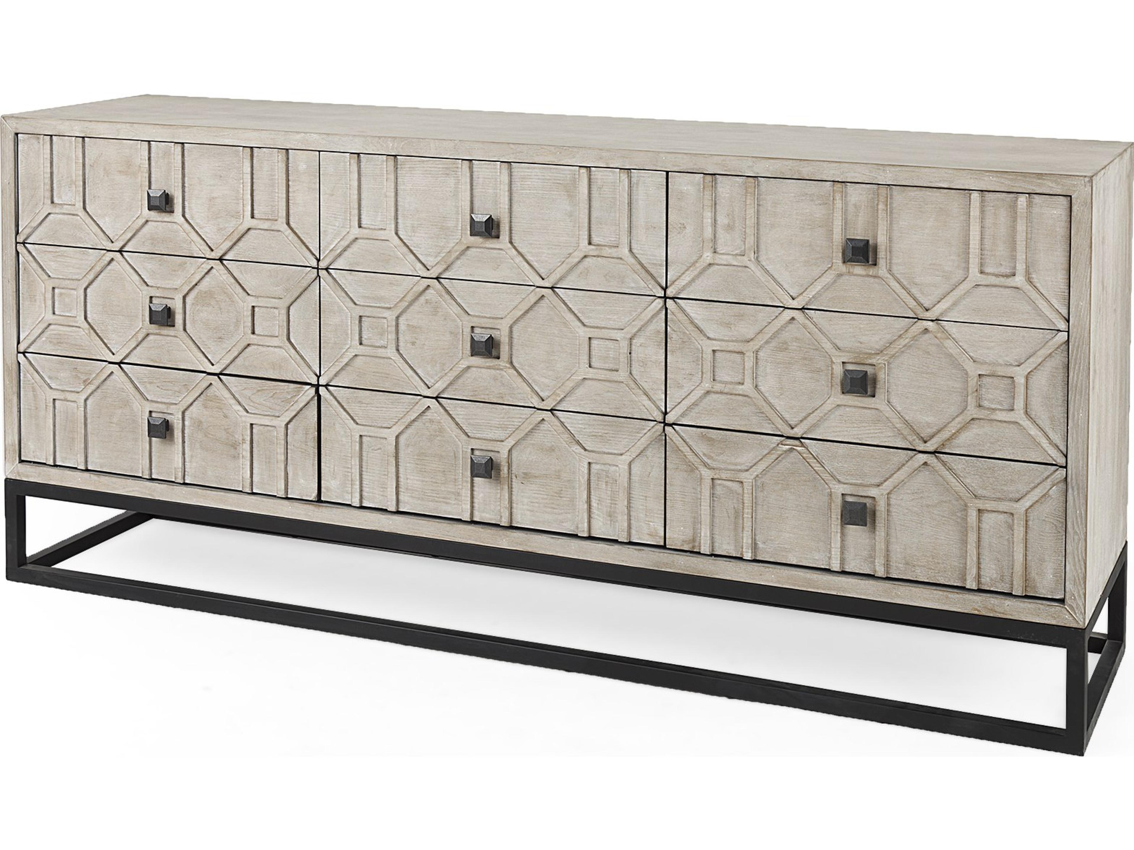 Genevieve II Light Brown Fir Veneer 9 Drawer Sideboard