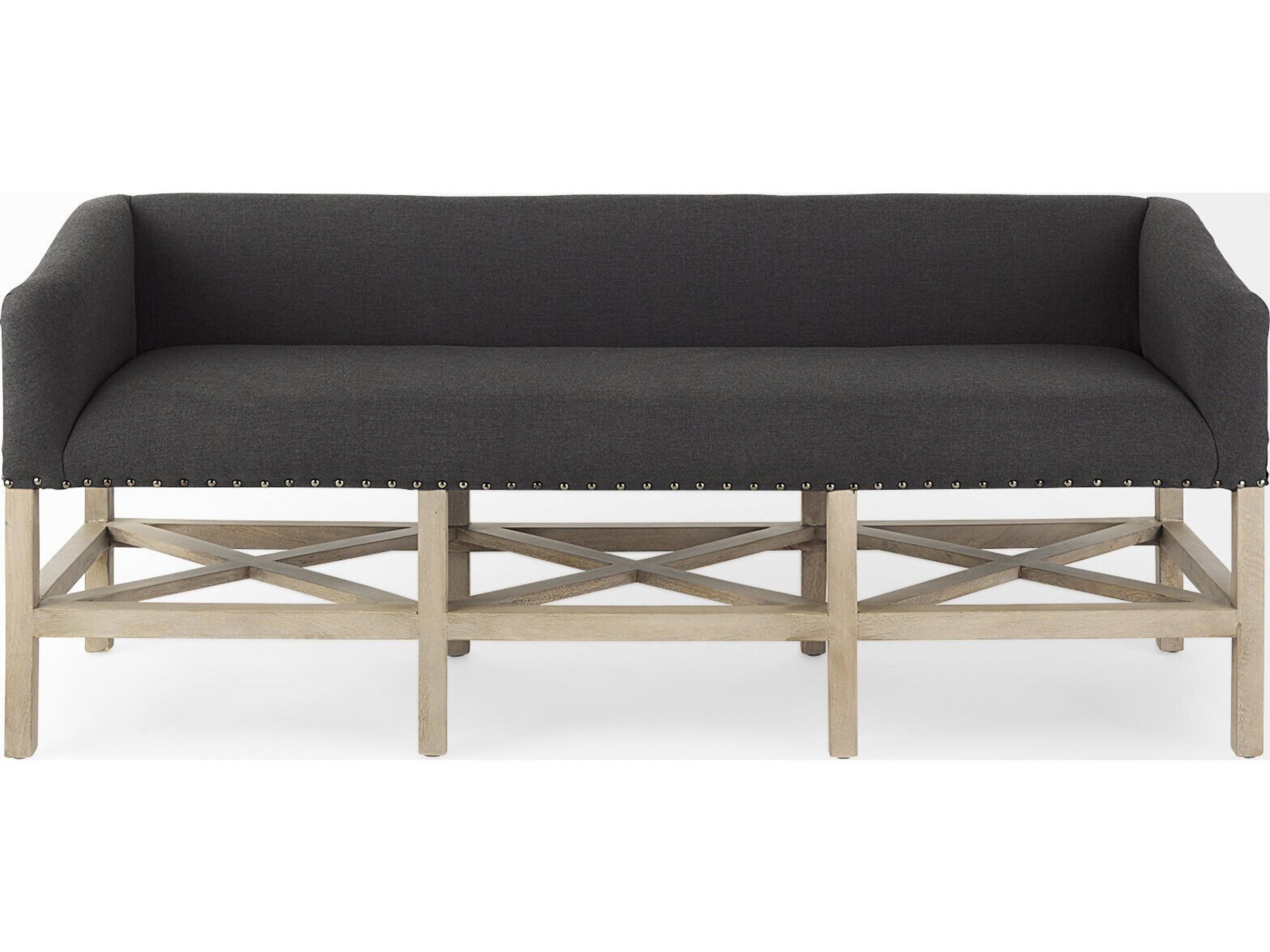 Mercana Bergen 60.0L x 19.0W x 25.5H Dark Gray Fabric W/ Light Brown Wooden Base Accent Bench