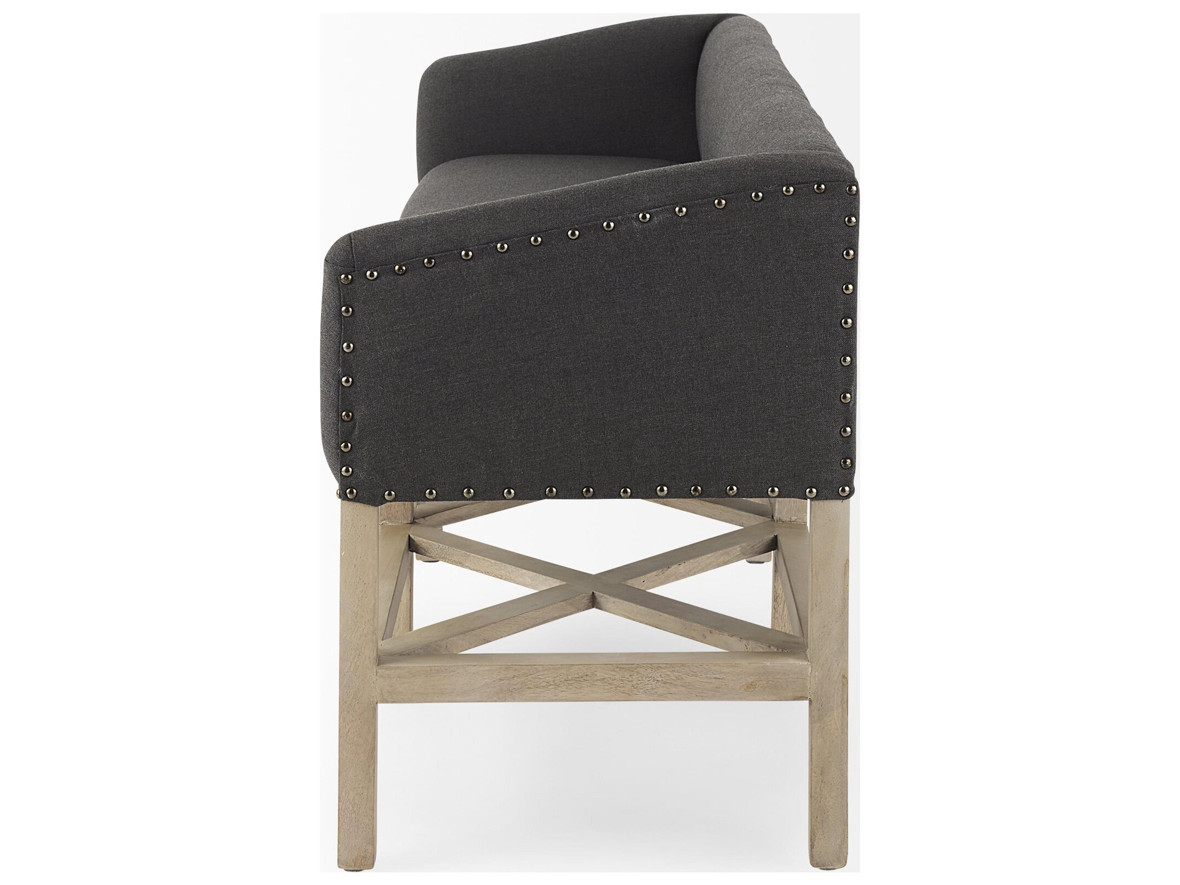 Mercana Bergen 60.0L x 19.0W x 25.5H Dark Gray Fabric W/ Light Brown Wooden Base Accent Bench
