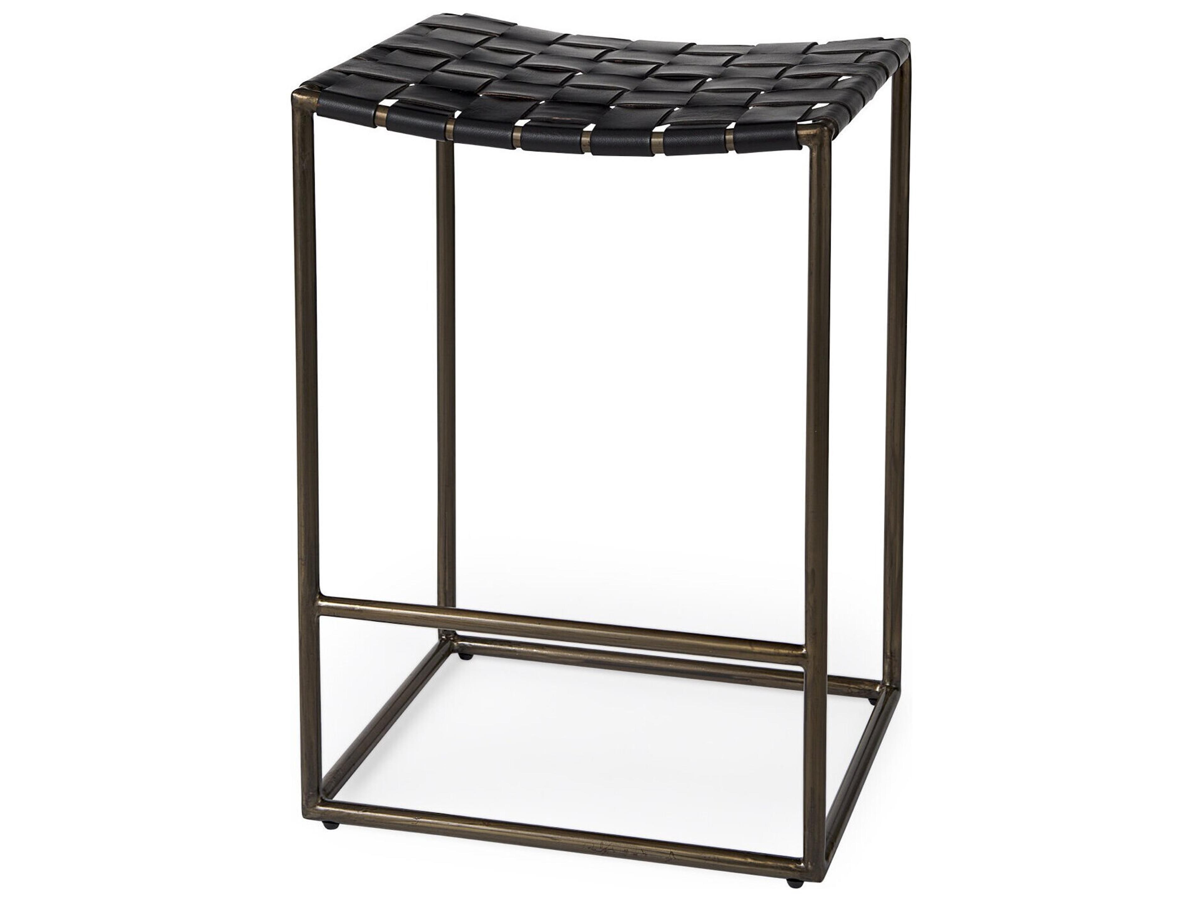 Clarissa 18.0L x 16.0W x 26.25H Black Woven Leather Seat W/ Gold Frame Counter Stool