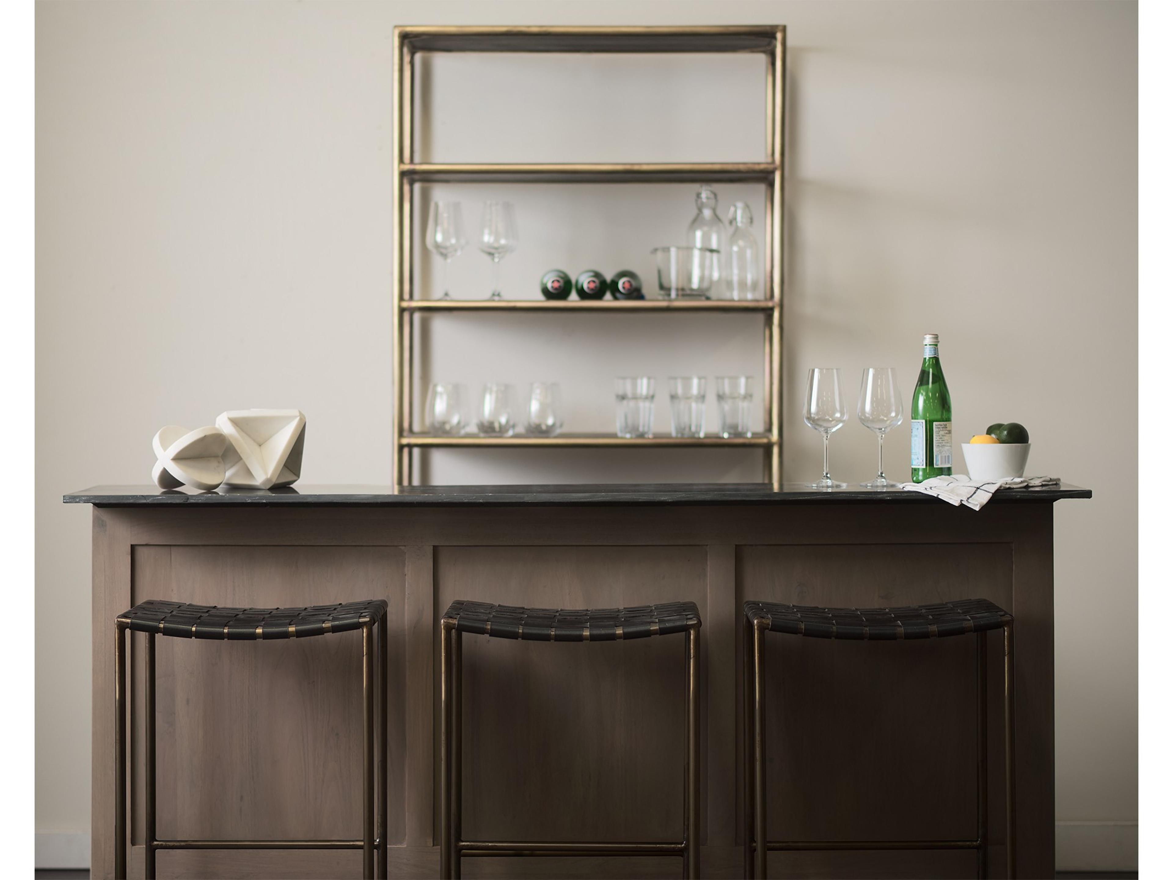 Mercana Clarissa 18.0L x 16.0W x 26.25H Black Woven Leather Seat W/ Gold Frame Counter Stool