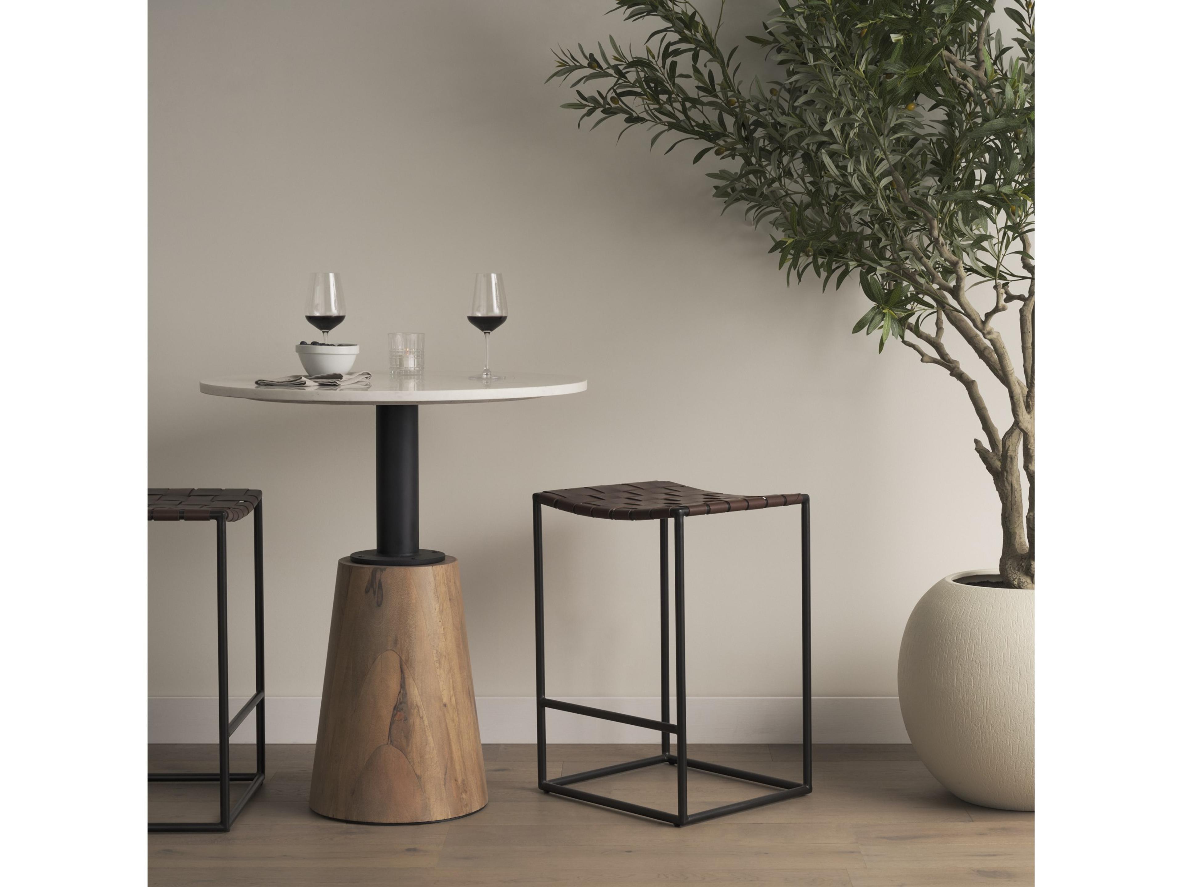 Mercana Clarissa 18.0L x 16.0W x 26.25H Dark Brown Woven Leather Seat W/ Black Iron Frame Counter Stool