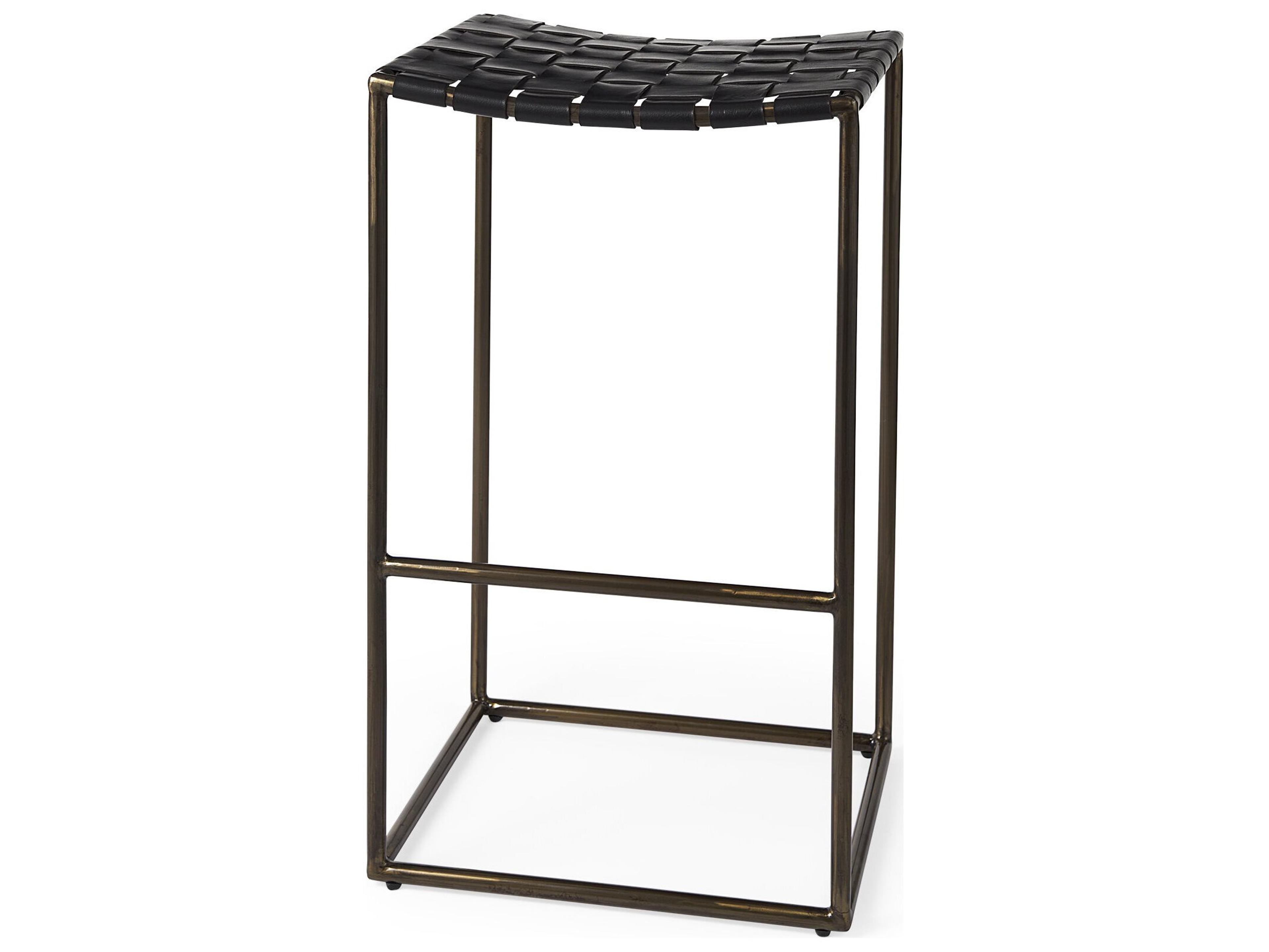 Clarissa 18.0L x 16.0W x 30.25H Black Woven Leather Seat W/ Gold Frame Bar Stool