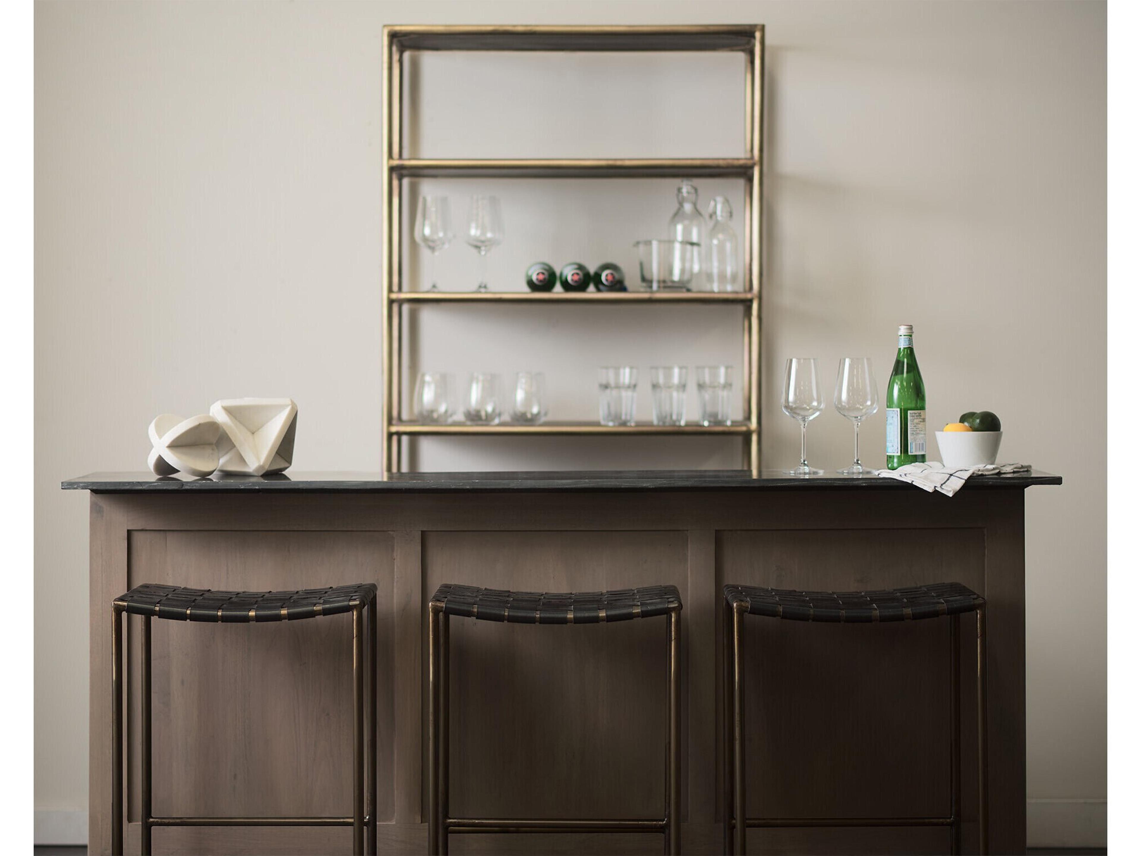 Mercana Clarissa 18.0L x 16.0W x 30.25H Black Woven Leather Seat W/ Gold Frame Bar Stool