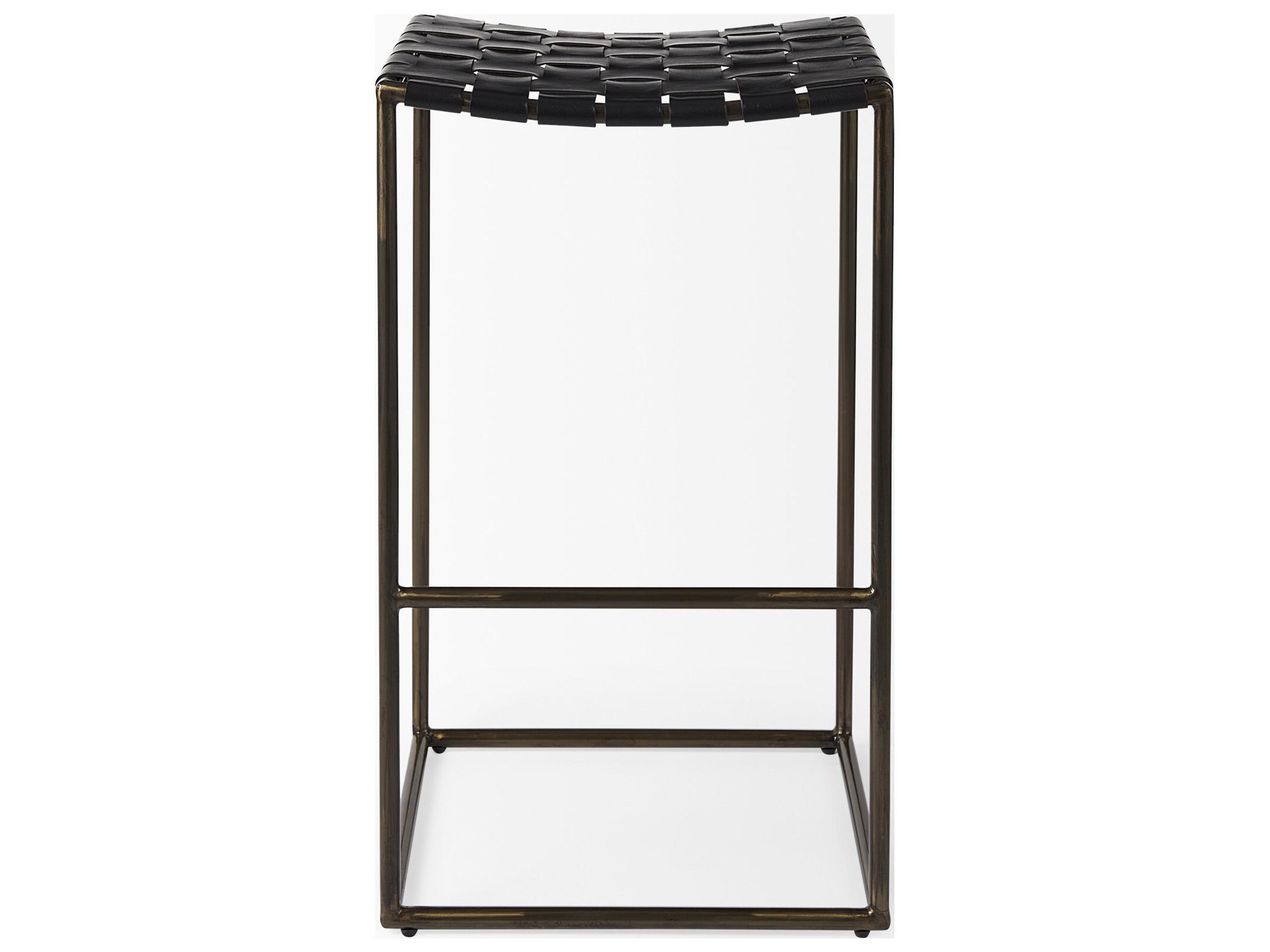 Mercana Clarissa 18.0L x 16.0W x 30.25H Black Woven Leather Seat W/ Gold Frame Bar Stool
