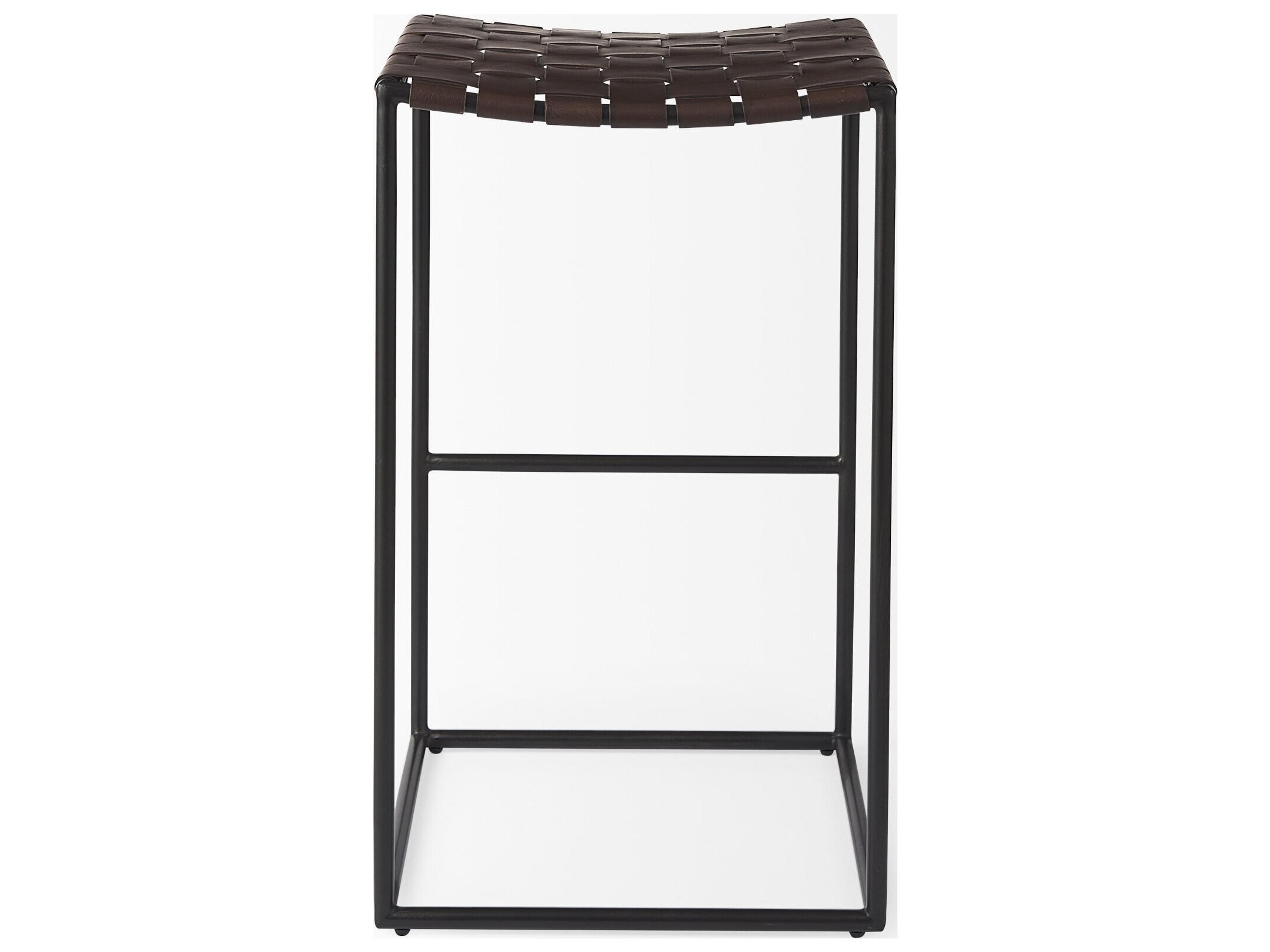 Mercana Clarissa 18.0L x 16.0W x 30.25H Dark Brown Woven Leather Seat W/ Black Metal Frame Bar Stool