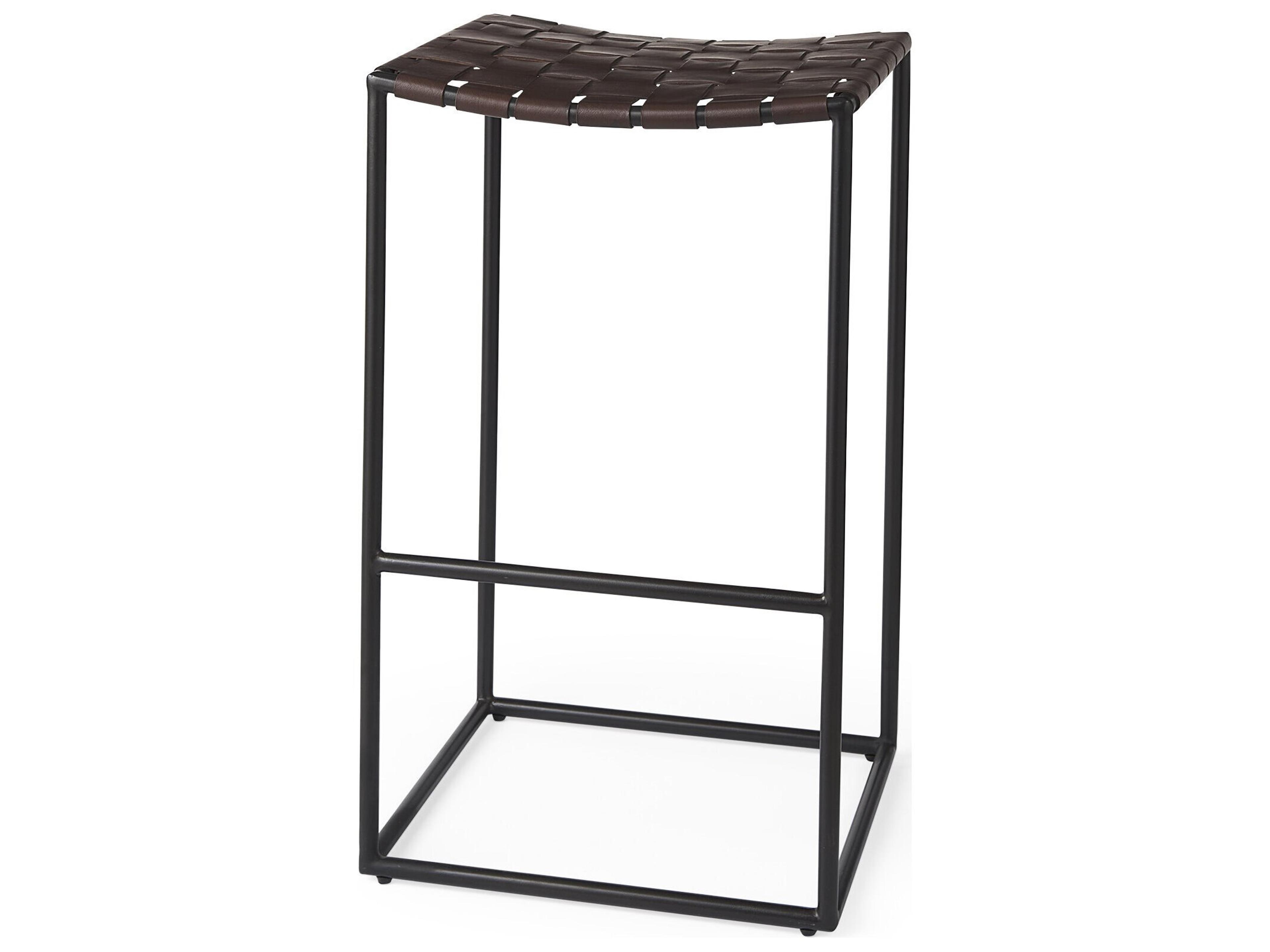 Clarissa 18.0L x 16.0W x 30.25H Dark Brown Woven Leather Seat W/ Black Metal Frame Bar Stool