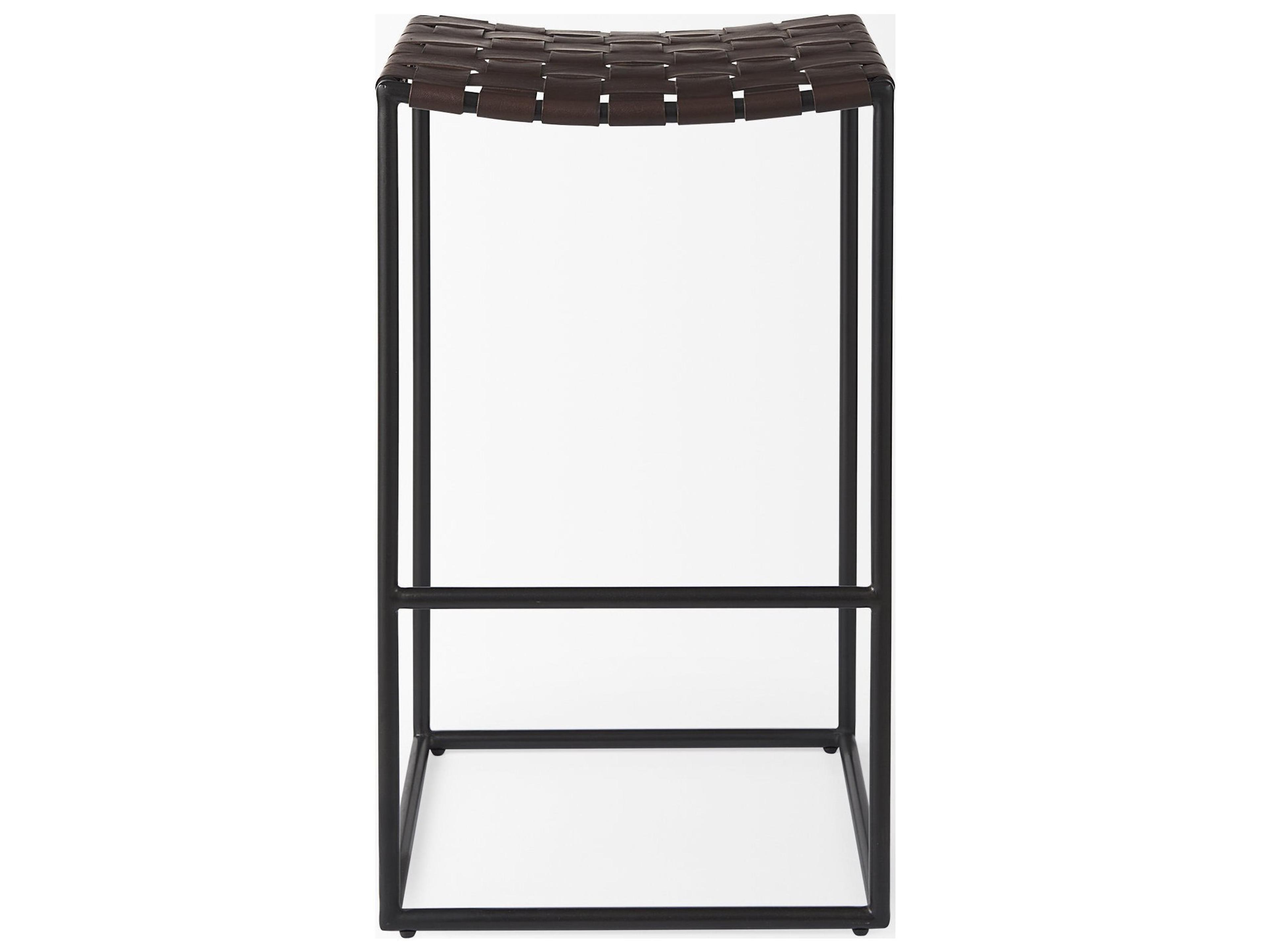Mercana Clarissa 18.0L x 16.0W x 30.25H Dark Brown Woven Leather Seat W/ Black Metal Frame Bar Stool