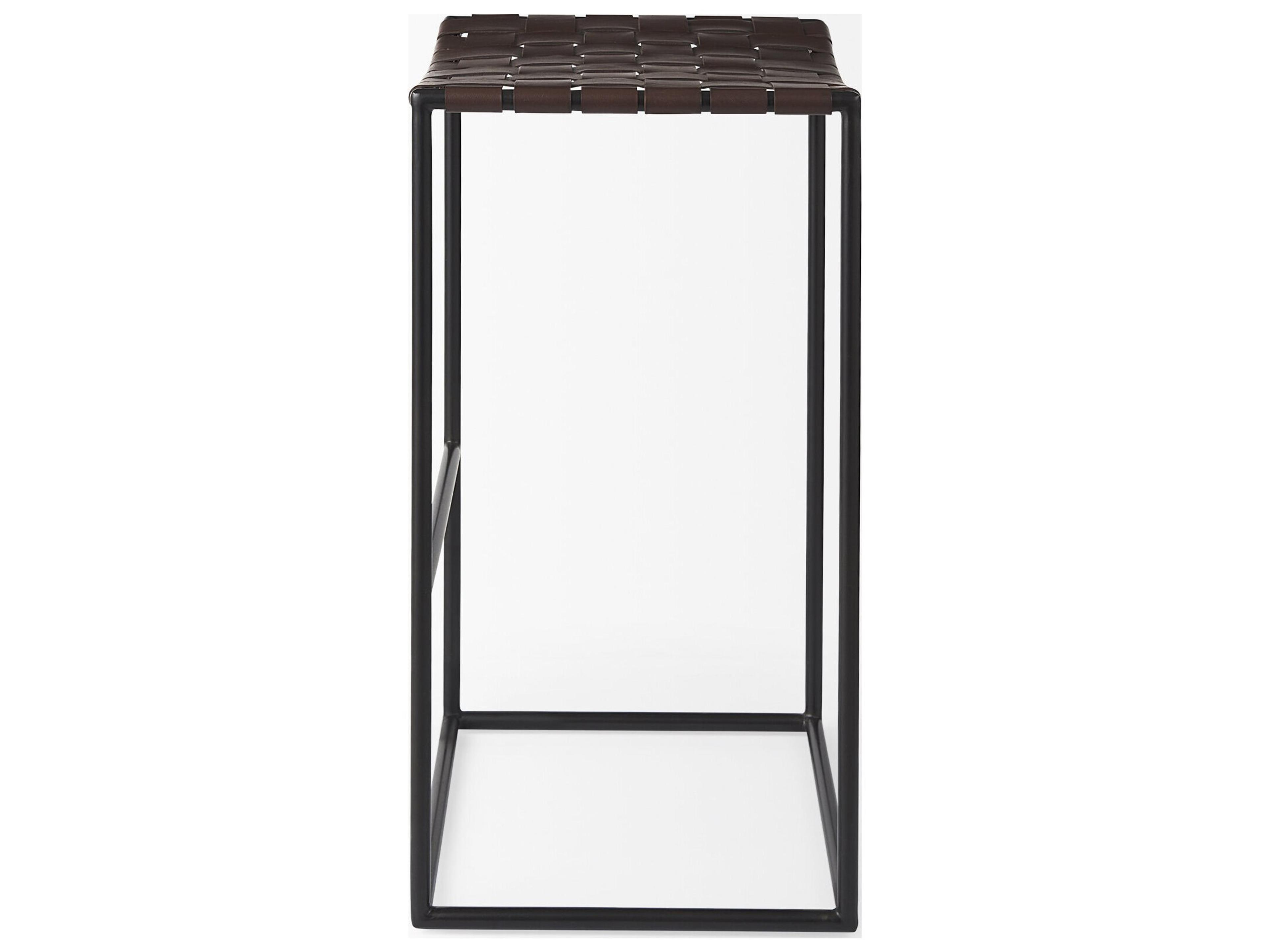 Mercana Clarissa 18.0L x 16.0W x 30.25H Dark Brown Woven Leather Seat W/ Black Metal Frame Bar Stool