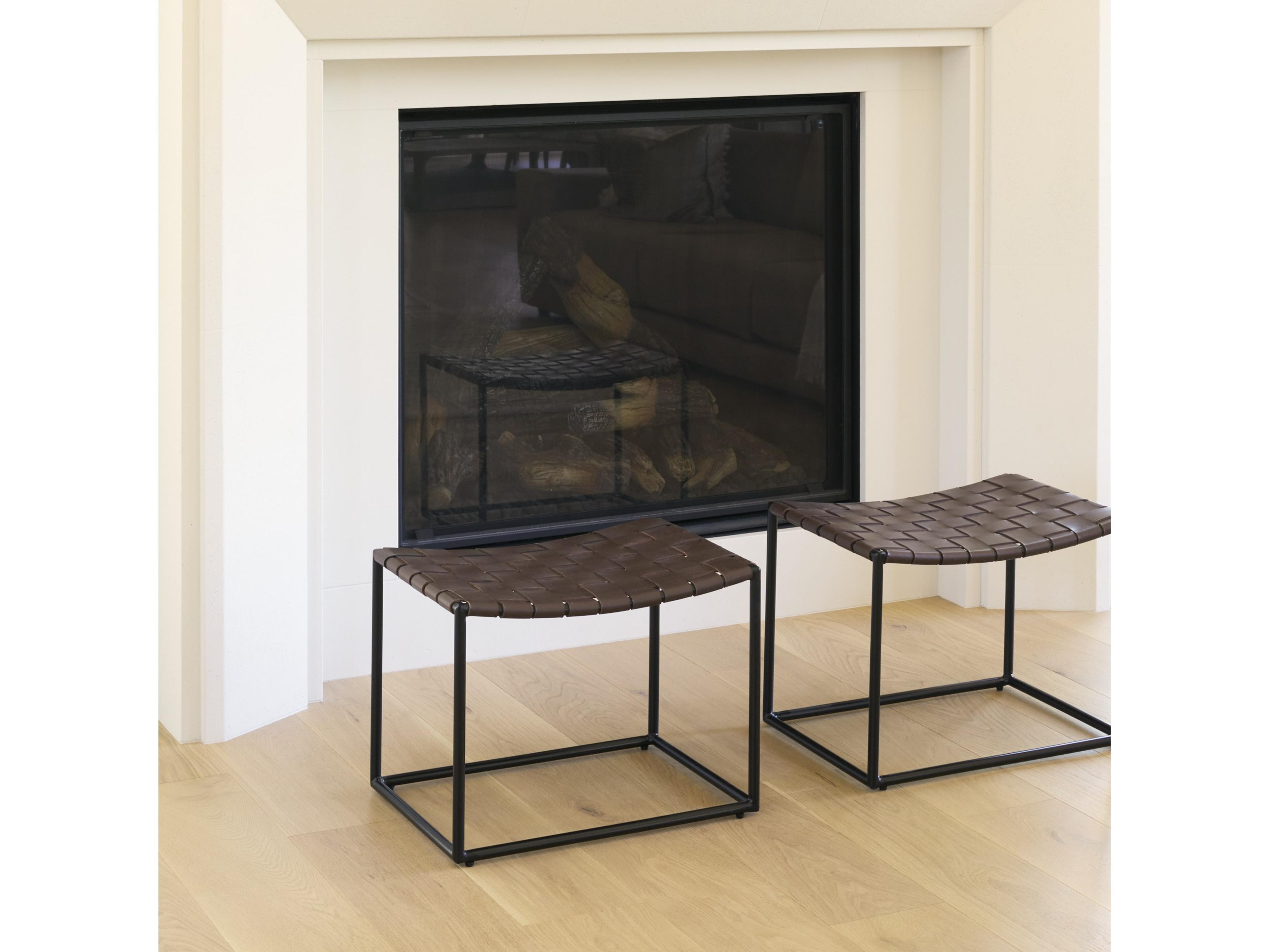 Mercana Clarissa 22.0L x 16.0W x 16.5H Brown Leather Woven Seat W/ Black Metal Frame Stool