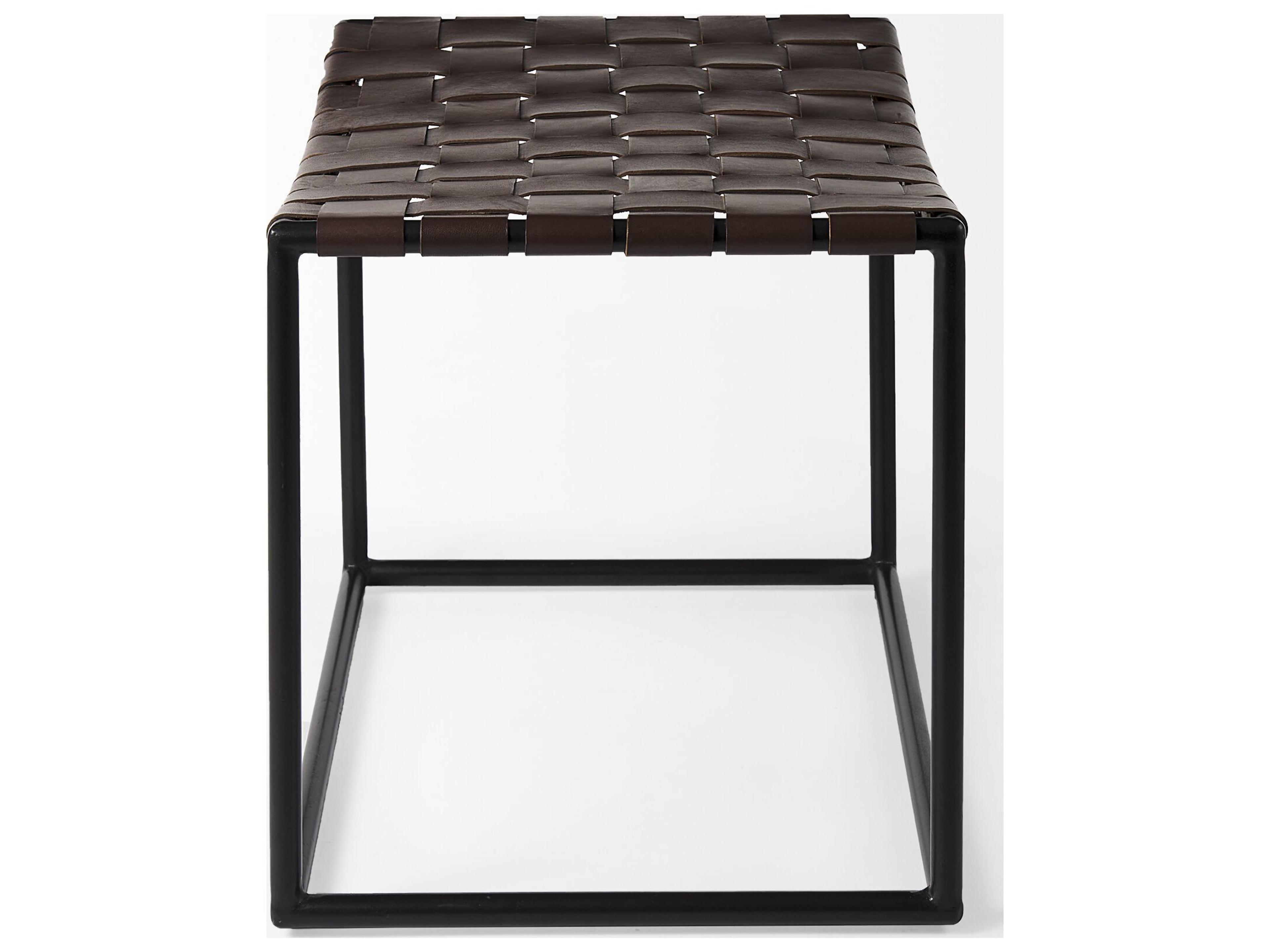 Mercana Clarissa 22.0L x 16.0W x 16.5H Brown Leather Woven Seat W/ Black Metal Frame Stool