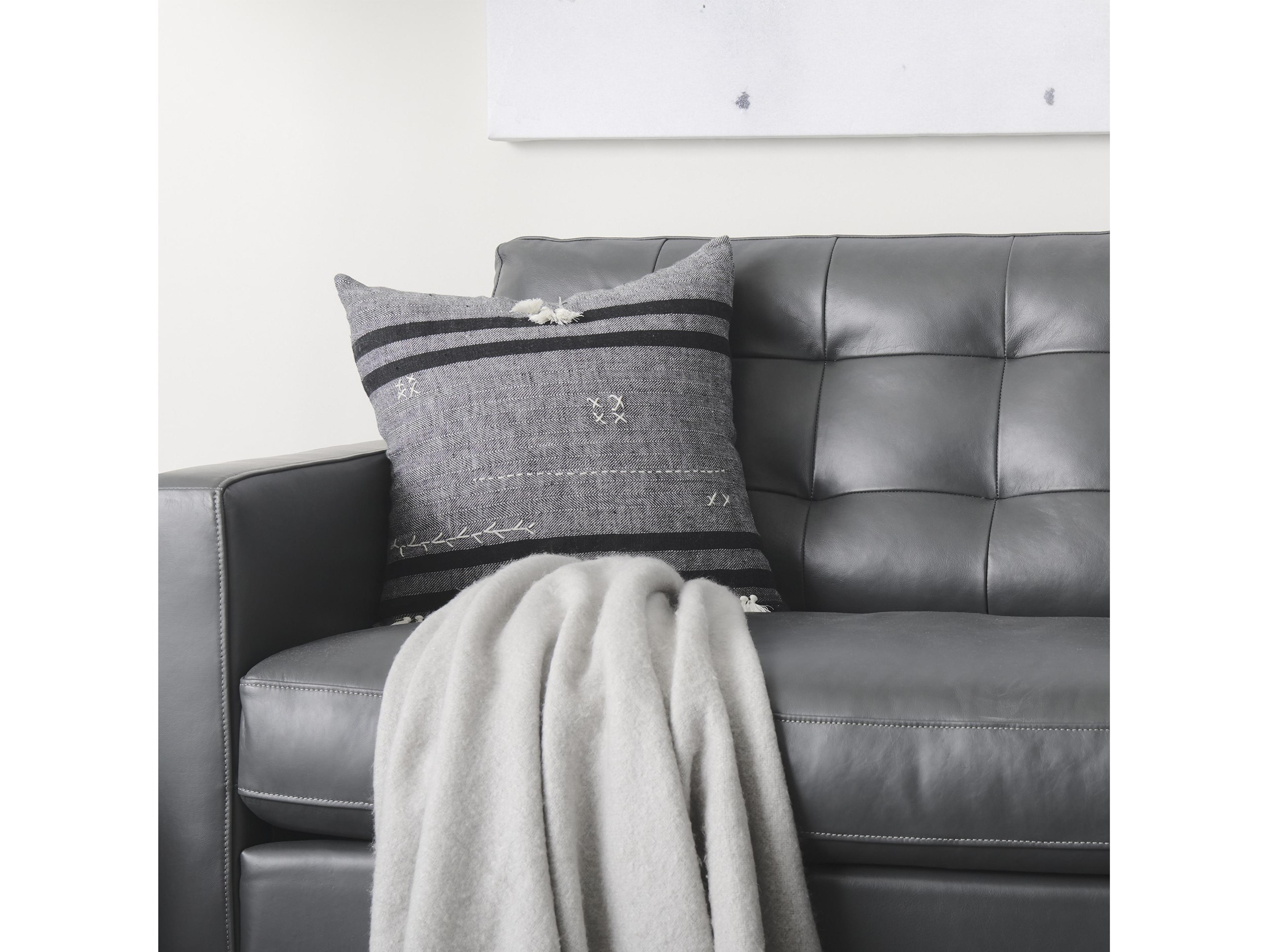 Mercana Sibyl 18L x 18W Black Fabric Striped and White Fringed Decorative Pillow Cover