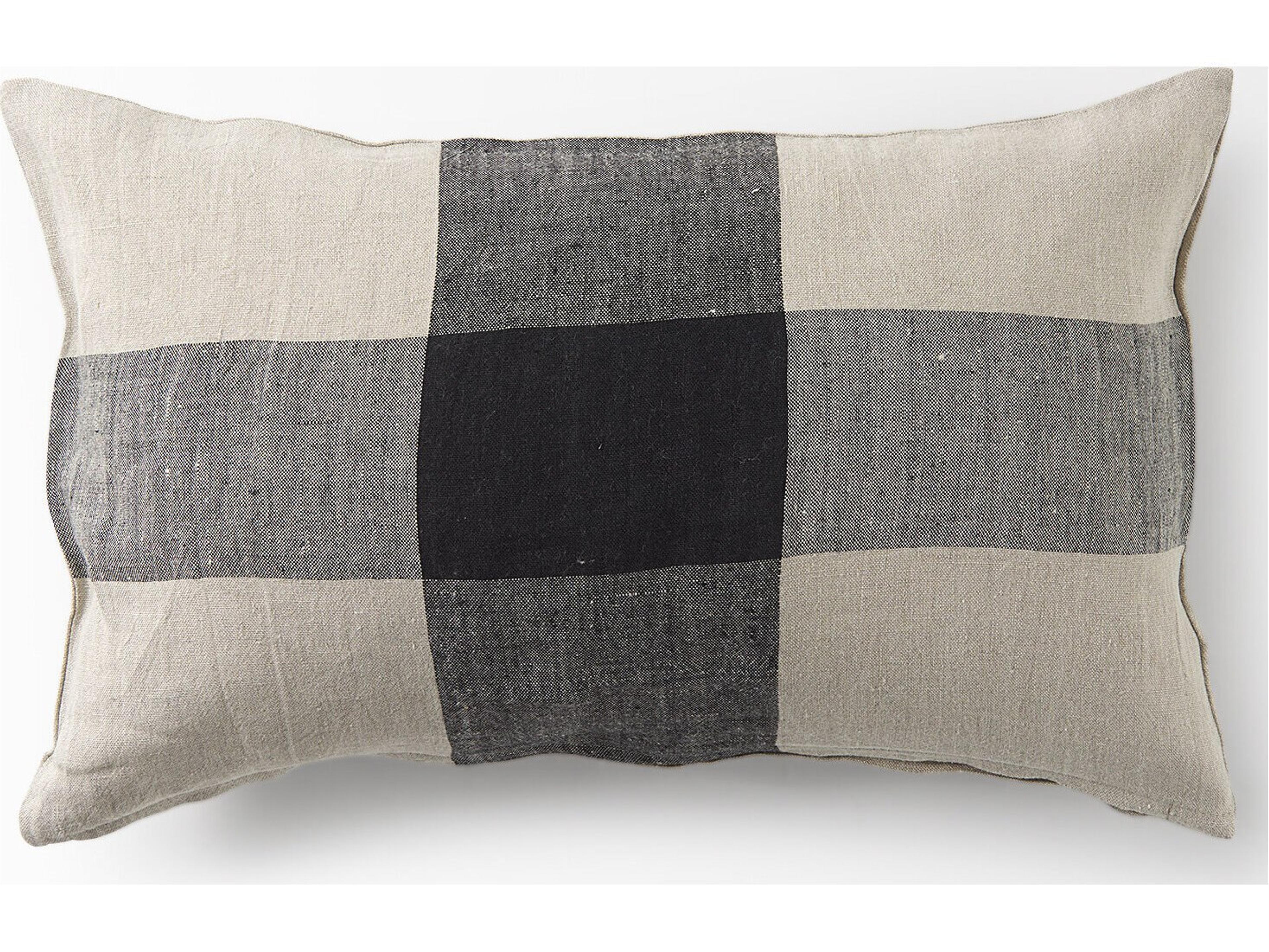 Mercana Raquel 13L x 21W Beige and Black Fabric Plaid Decorative Pillow Cover