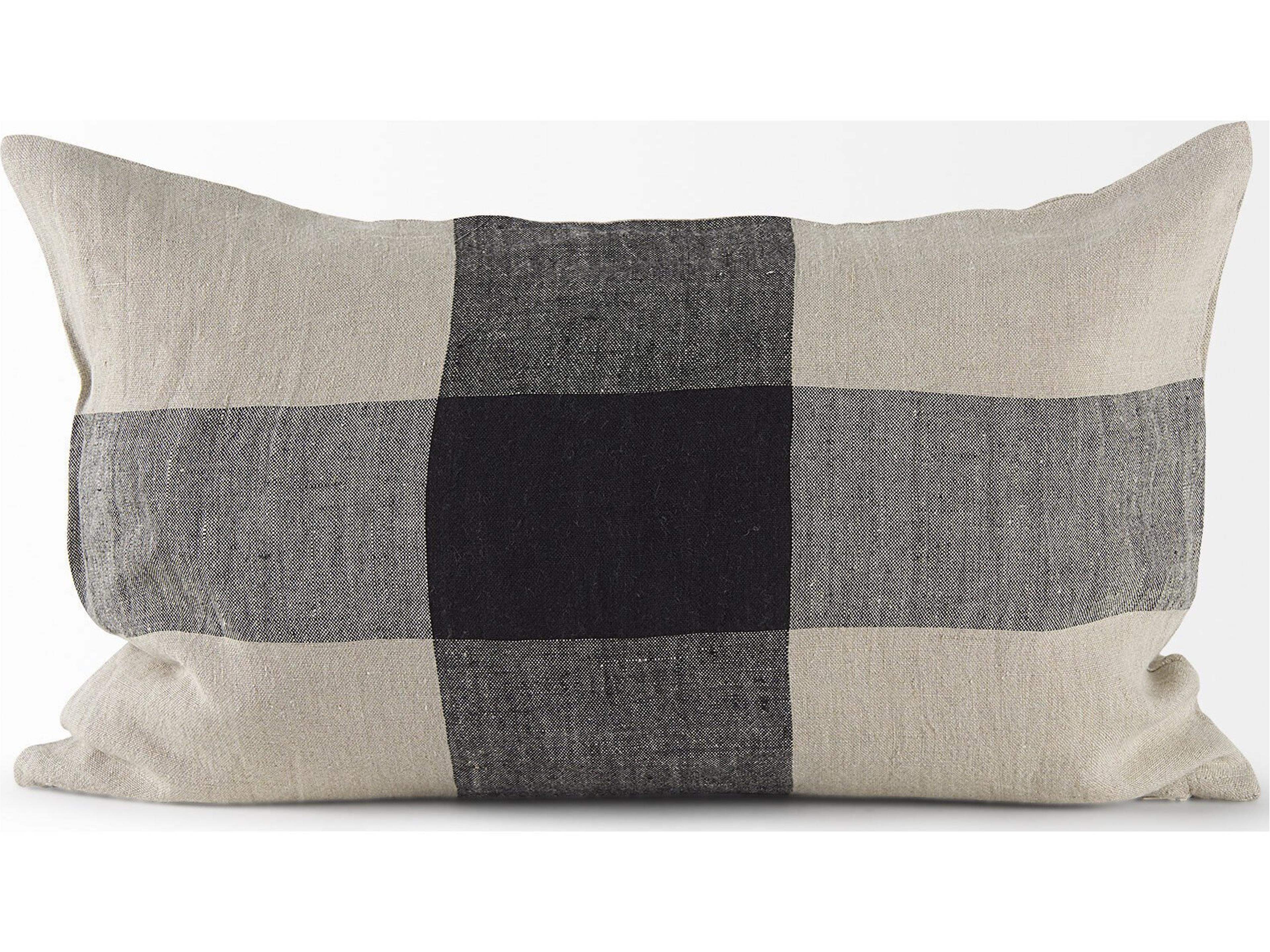 Mercana Raquel 13L x 21W Beige and Black Fabric Plaid Decorative Pillow Cover