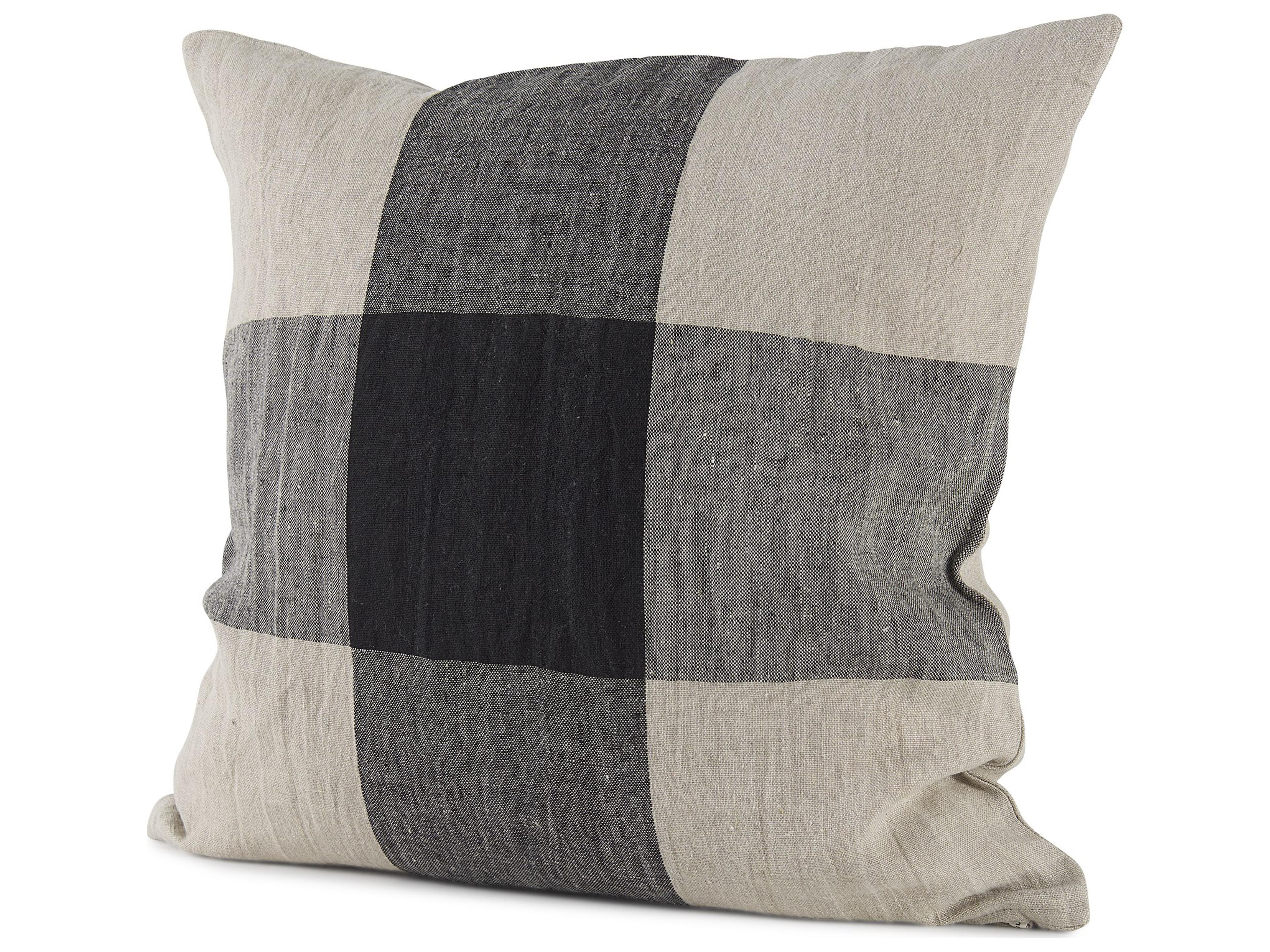 Raquel 18L x 18W Beige and Black Fabric Plaid Decorative Pillow Cover