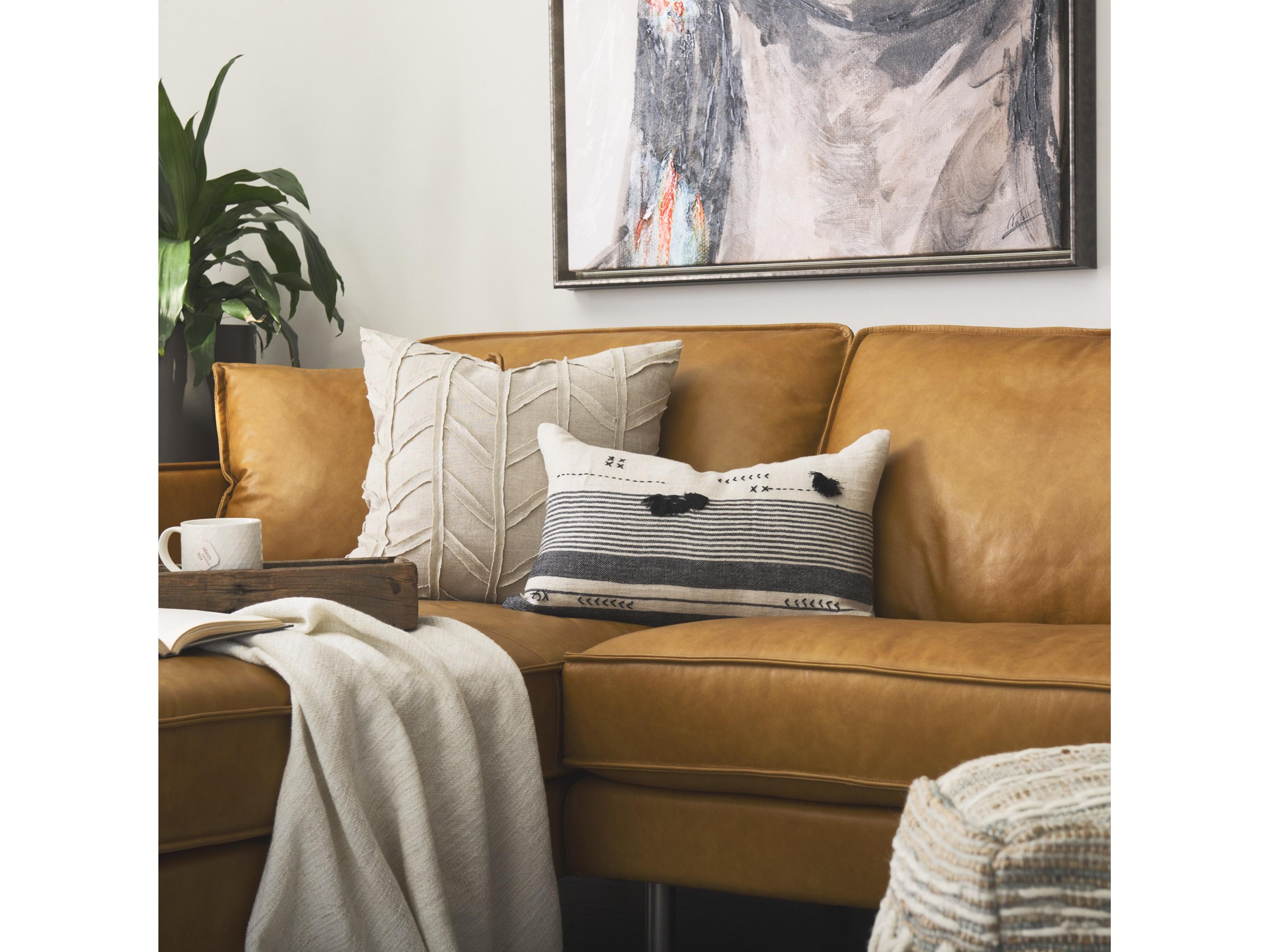 Mercana Thalia 13L x 21W Black and Beige Fabric Striped and Fringed Decorative Pillow Cover