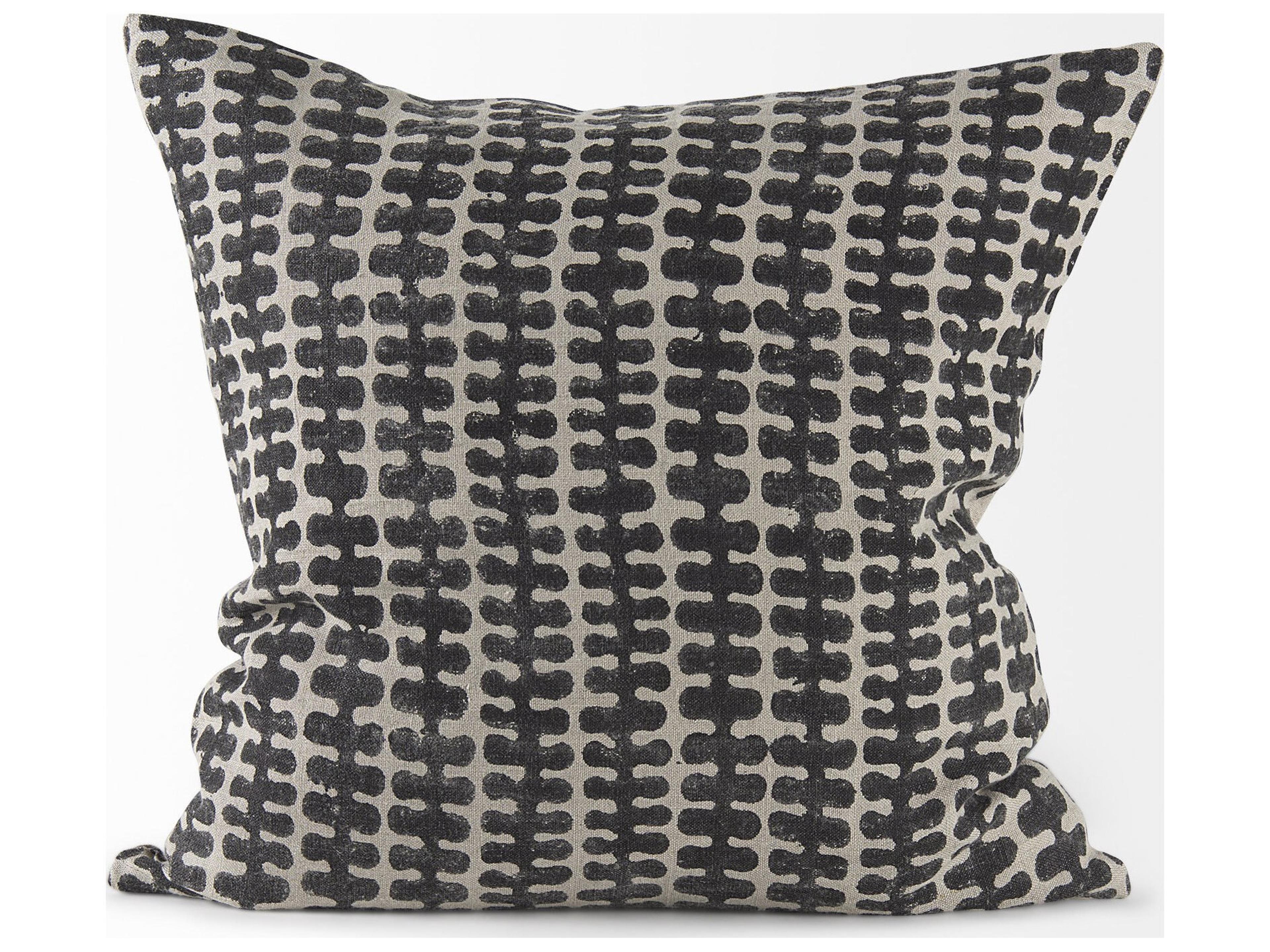 Mercana Miriam 18L x 18W Beige and Black Fabric Patterned Decorative Pillow Cover