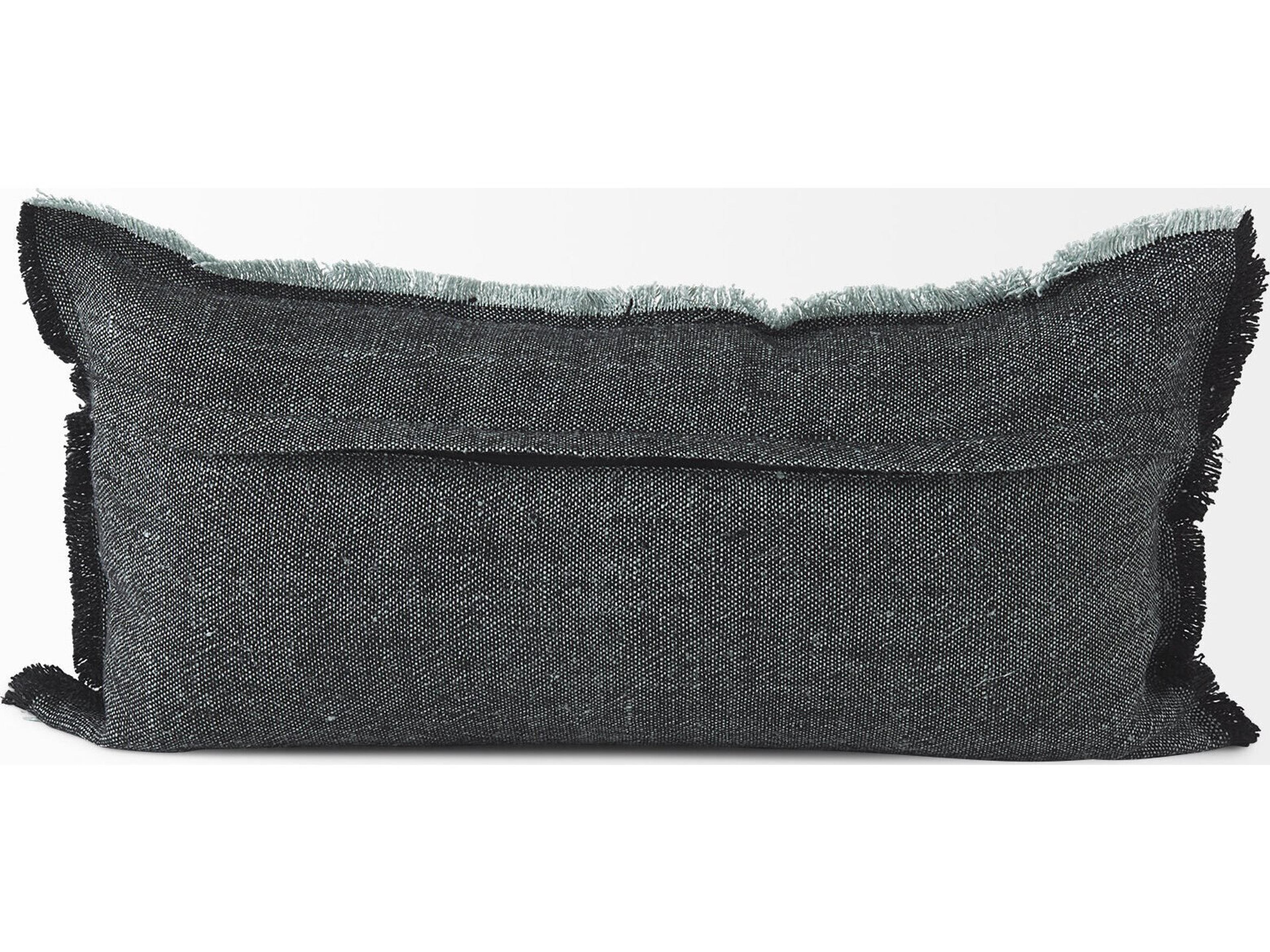 Mercana Malia 14L x 26W Black and Teal Fabric Fringed Decorative Pillow Cover