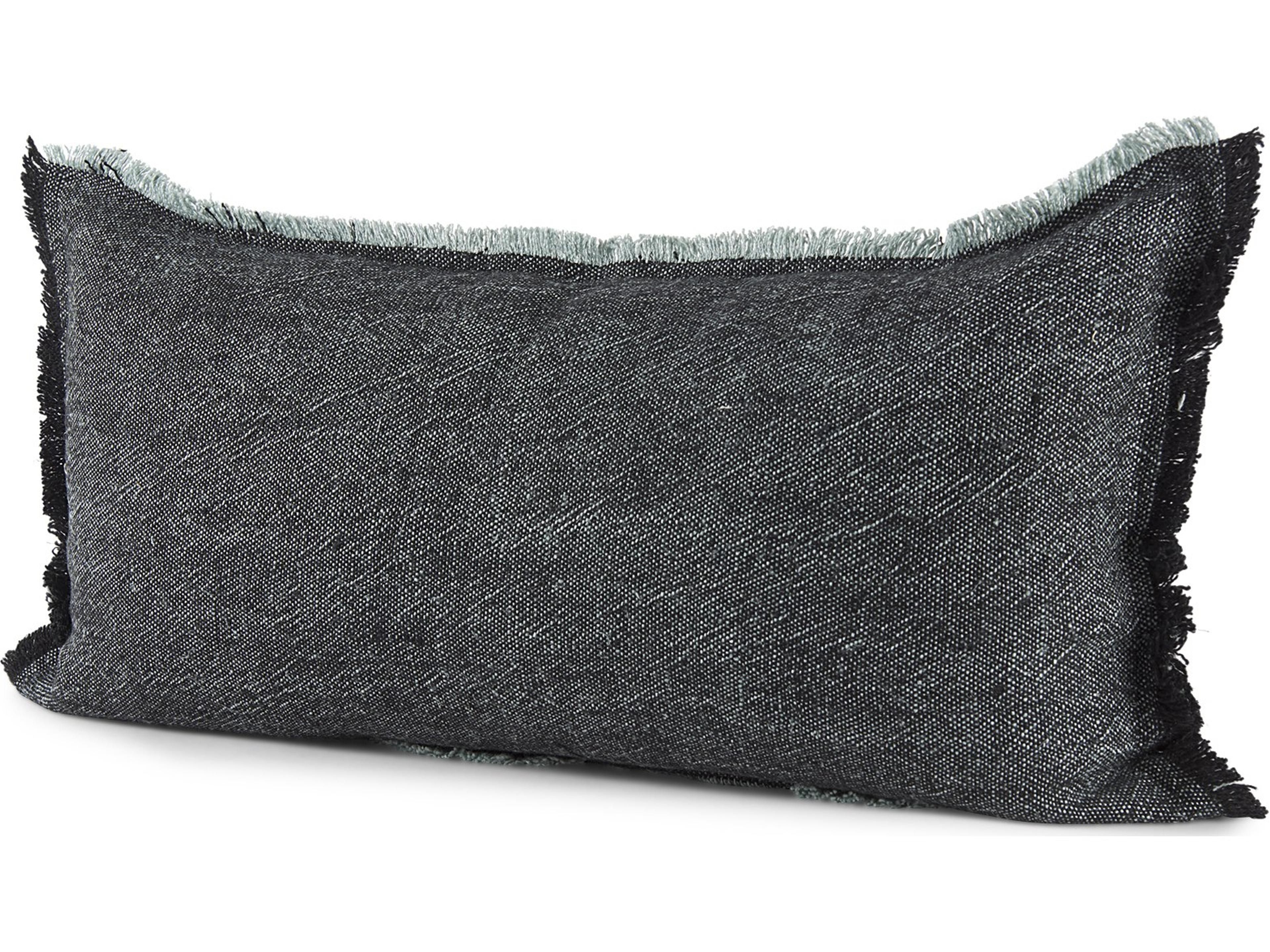 Malia 14L x 26W Black and Teal Fabric Fringed Decorative Pillow Cover