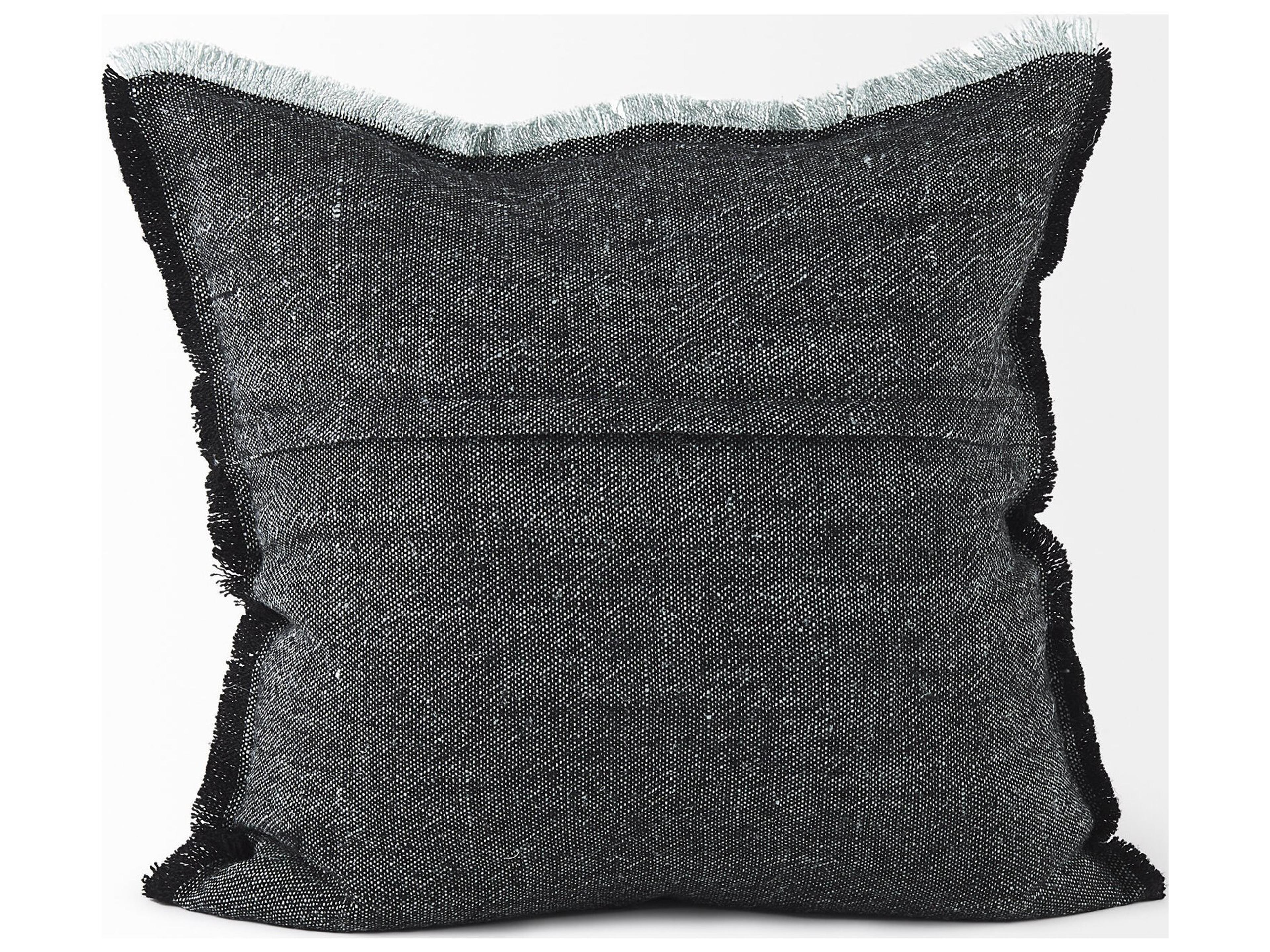 Mercana Malia 20L x 20W Black and Teal Fabric Fringed Pillow Cover