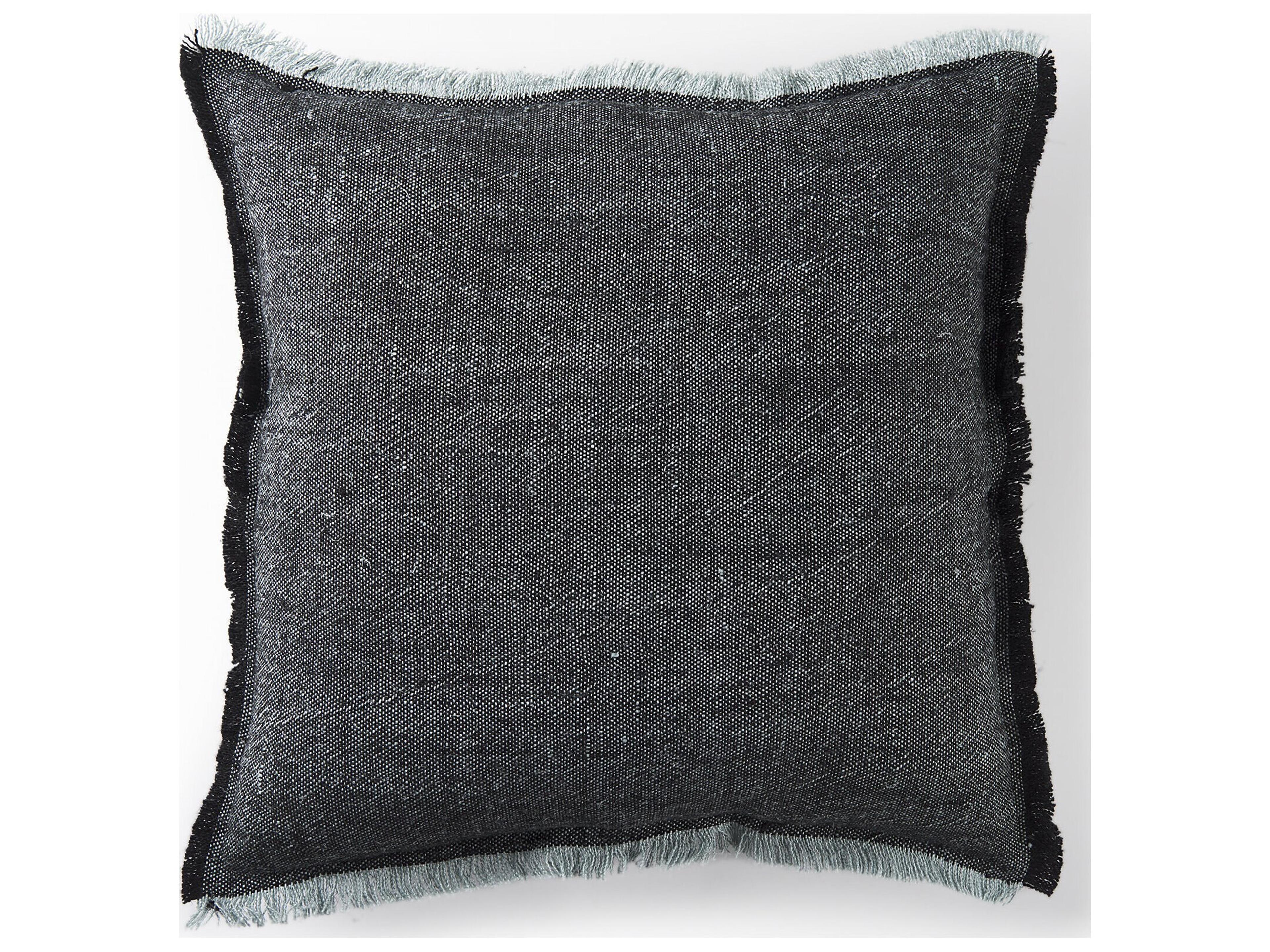 Mercana Malia 20L x 20W Black and Teal Fabric Fringed Pillow Cover