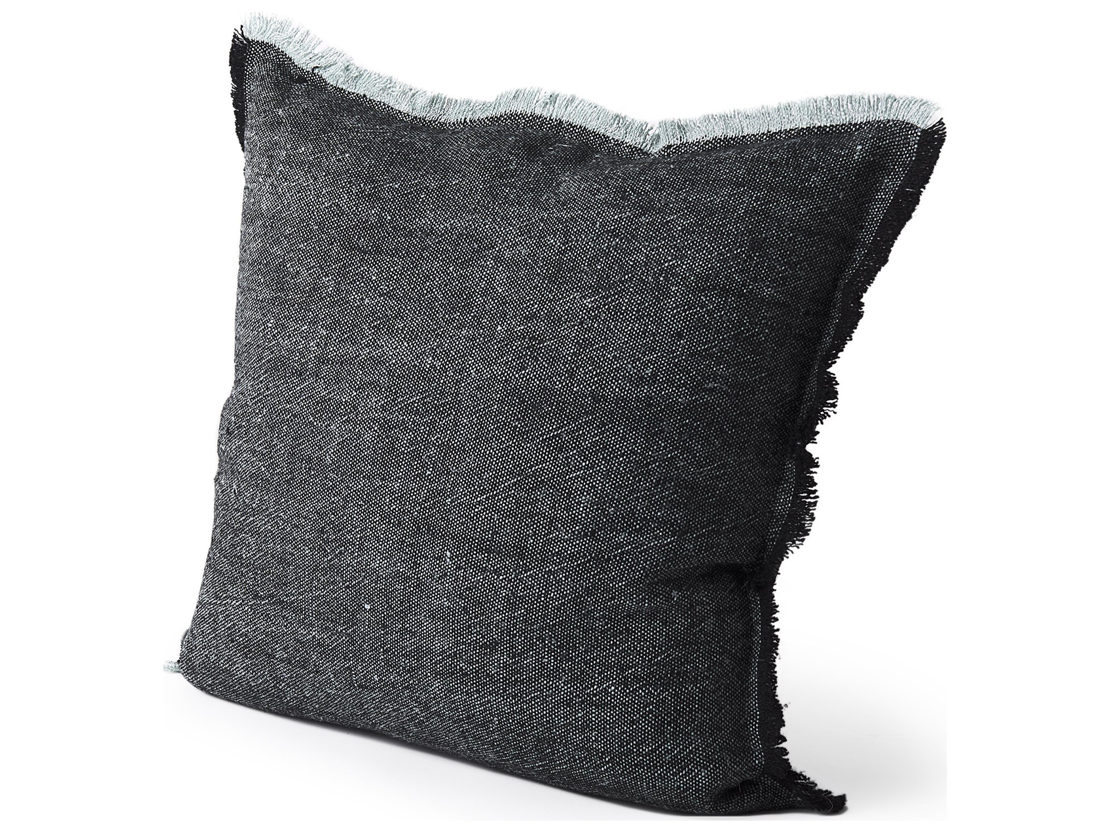 Malia 20L x 20W Black and Teal Fabric Fringed Pillow Cover