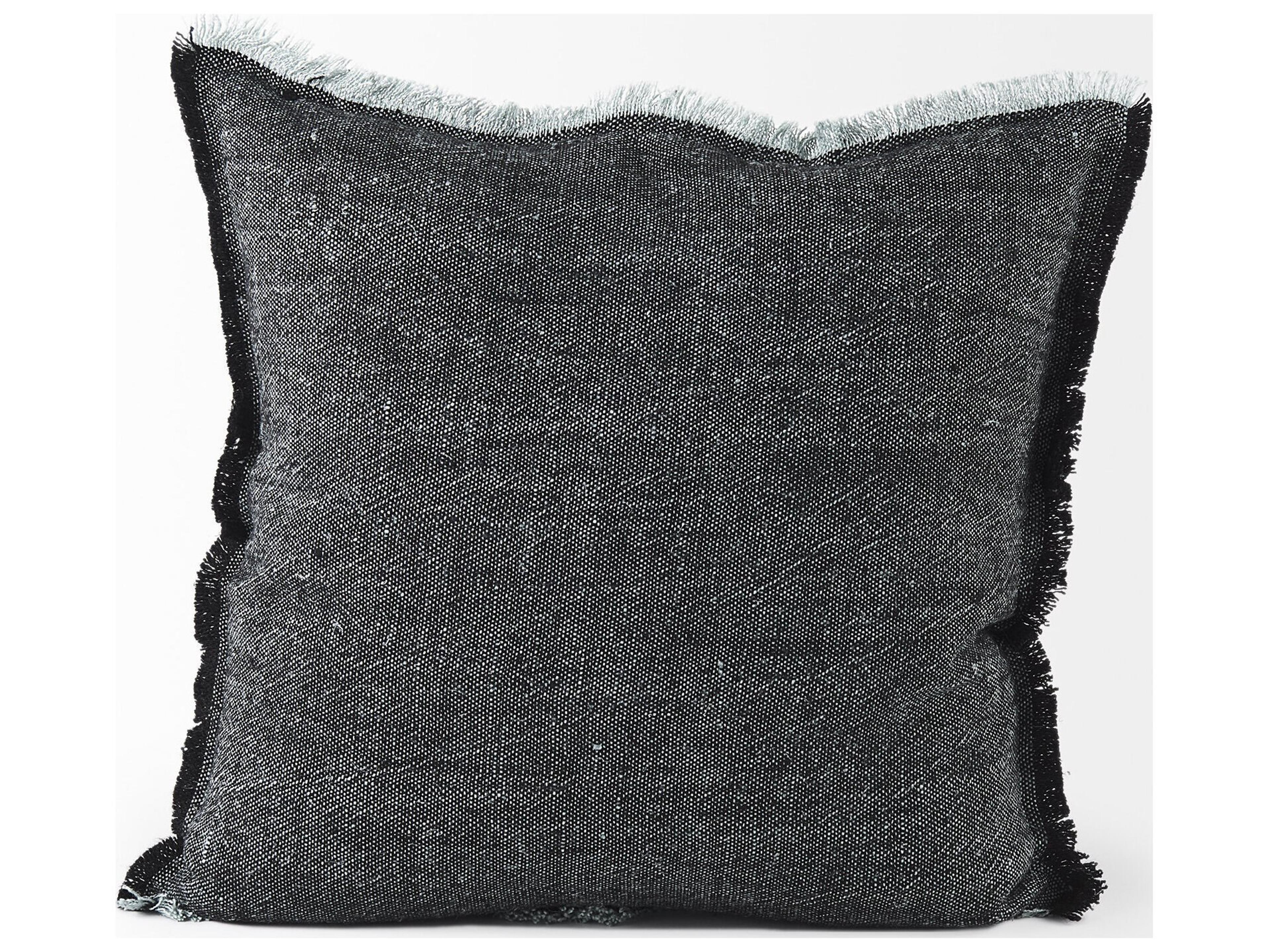 Mercana Malia 20L x 20W Black and Teal Fabric Fringed Pillow Cover