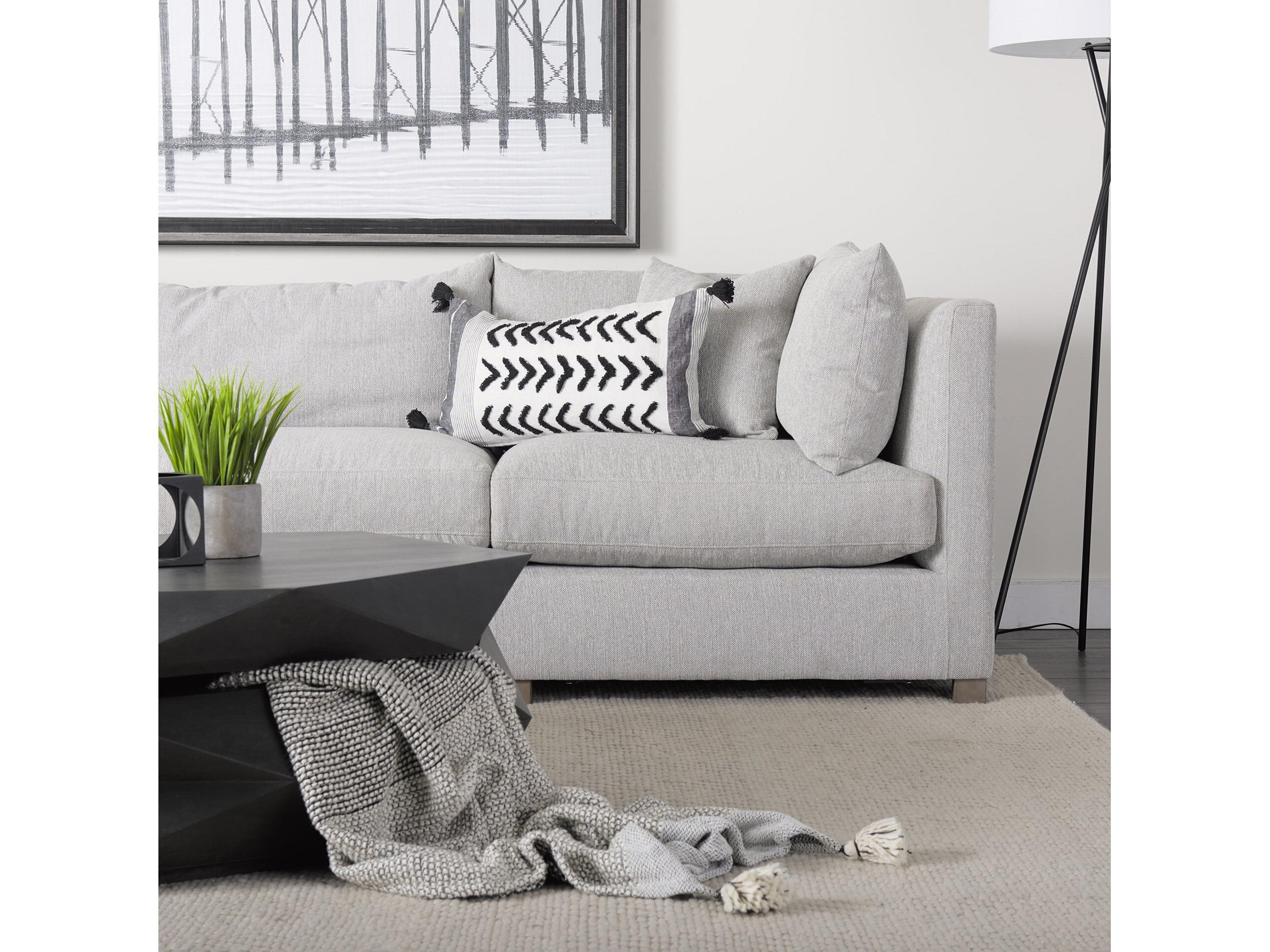 Mercana Kimia 14L x 26W White and Black Fabric Herringbone and Fringed Decorative Pillow Cover