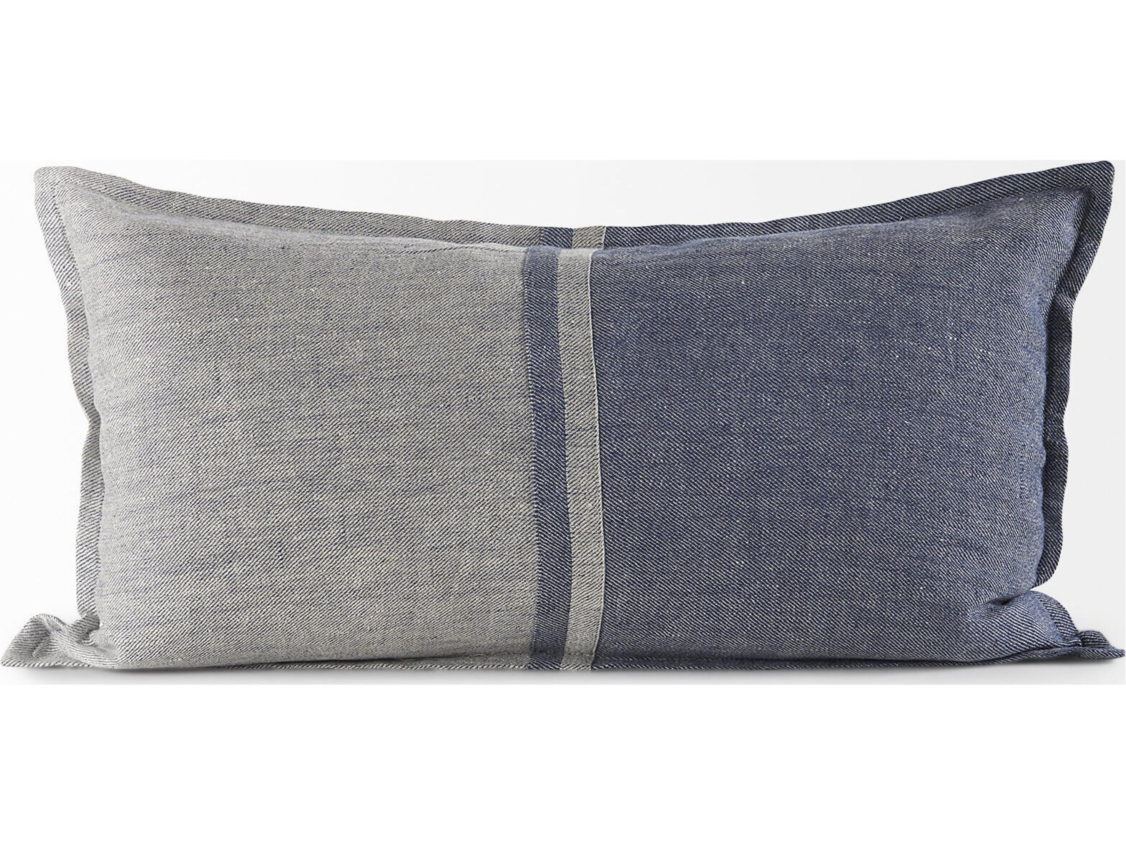 Mercana Aubrielle 14L x 26W Gray and Blue Fabric Color Blocked Decorative Pillow Cover