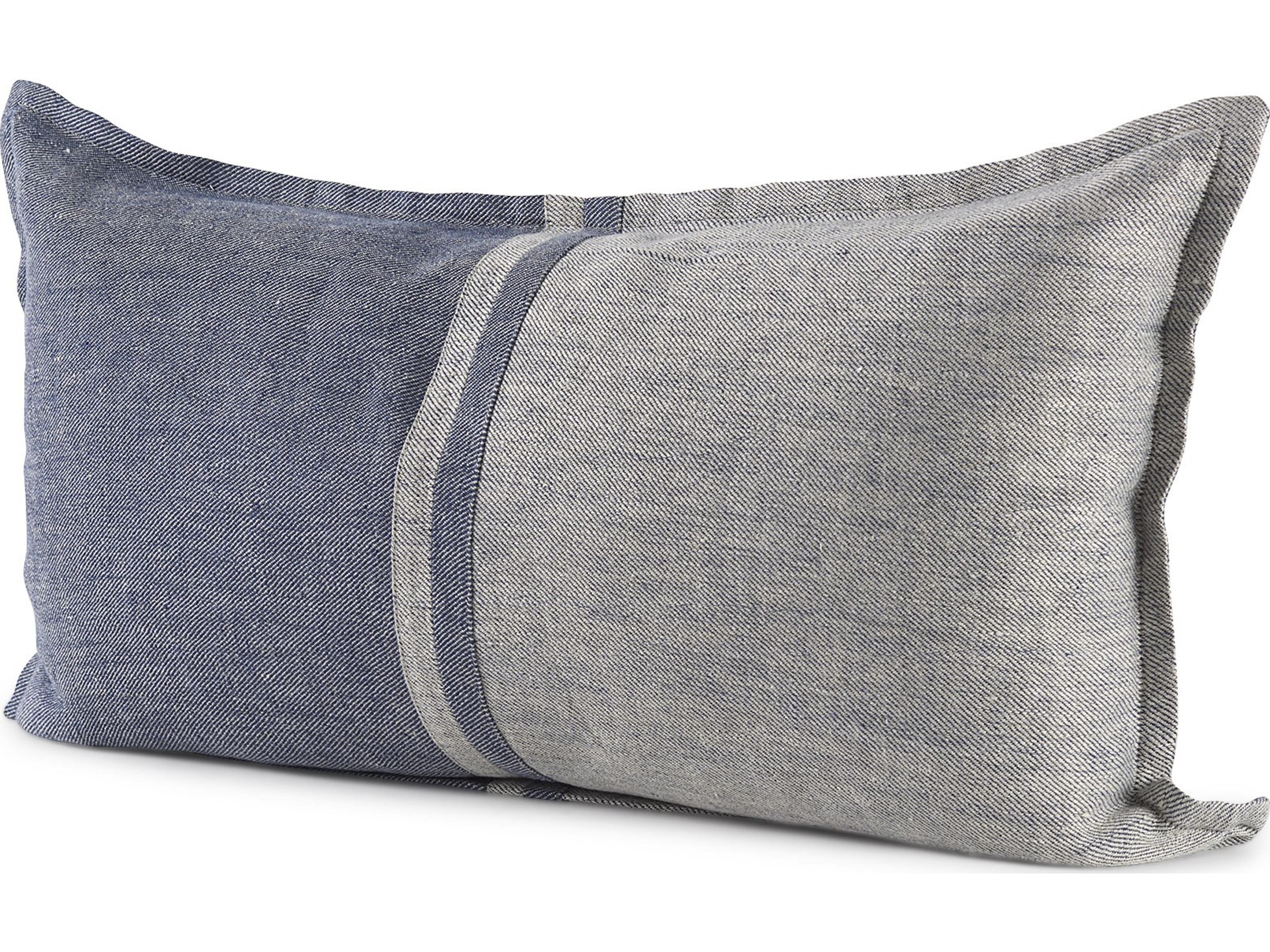 Aubrielle 14L x 26W Gray and Blue Fabric Color Blocked Decorative Pillow Cover