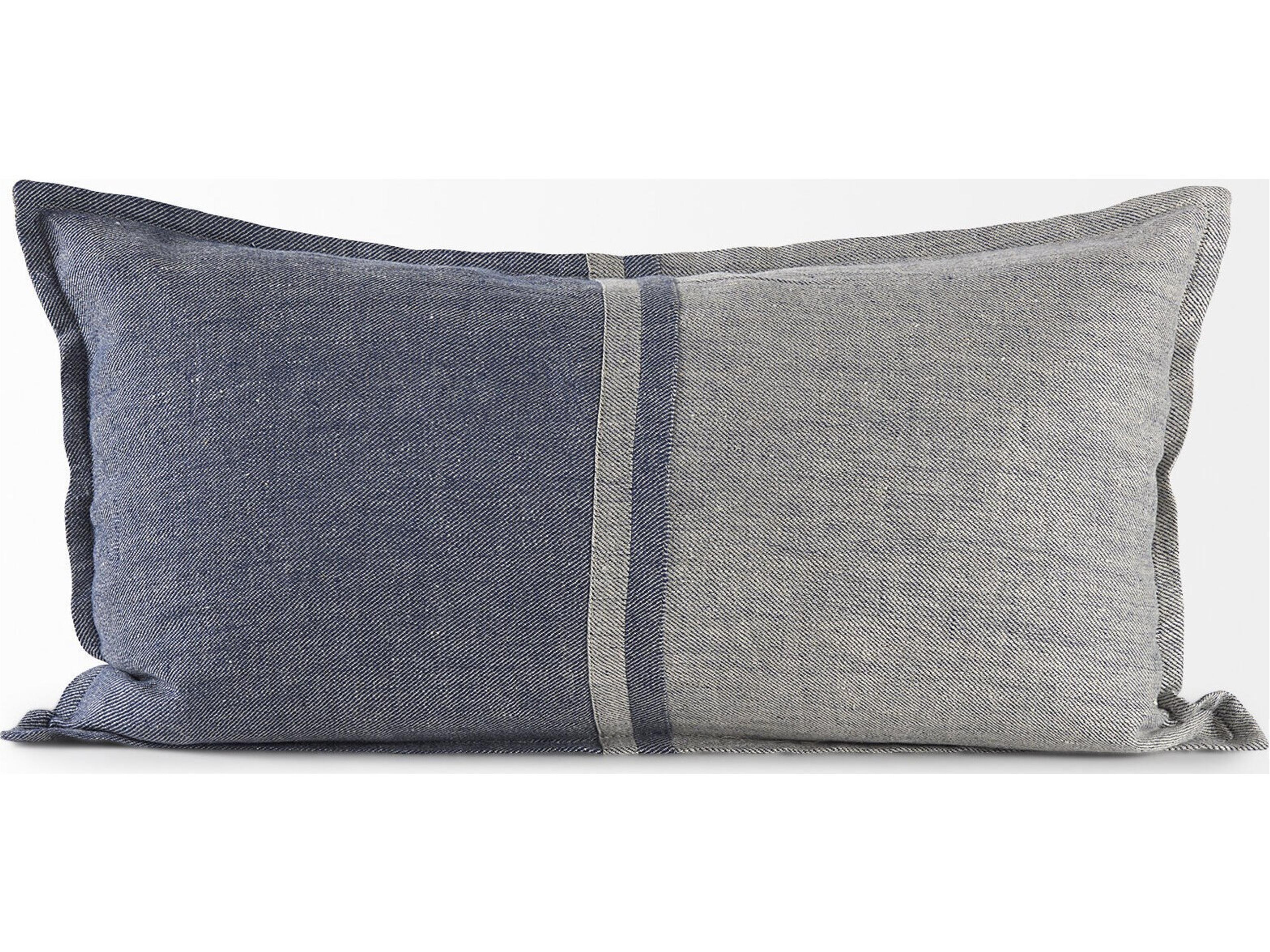 Mercana Aubrielle 14L x 26W Gray and Blue Fabric Color Blocked Decorative Pillow Cover