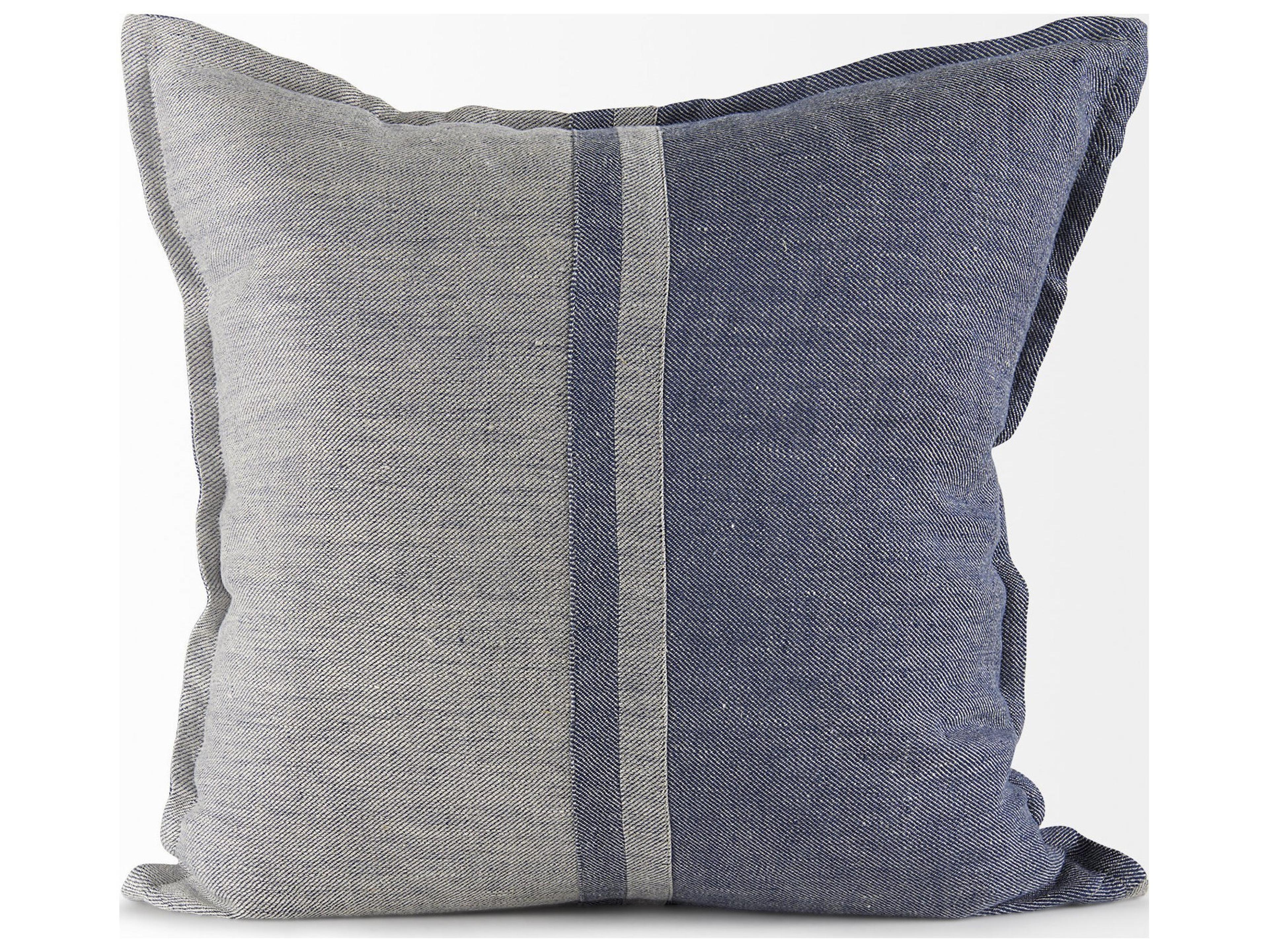Mercana Aubrielle 20L x 20W Gray and Blue Fabric Color Blocked Decorative Pillow Cover