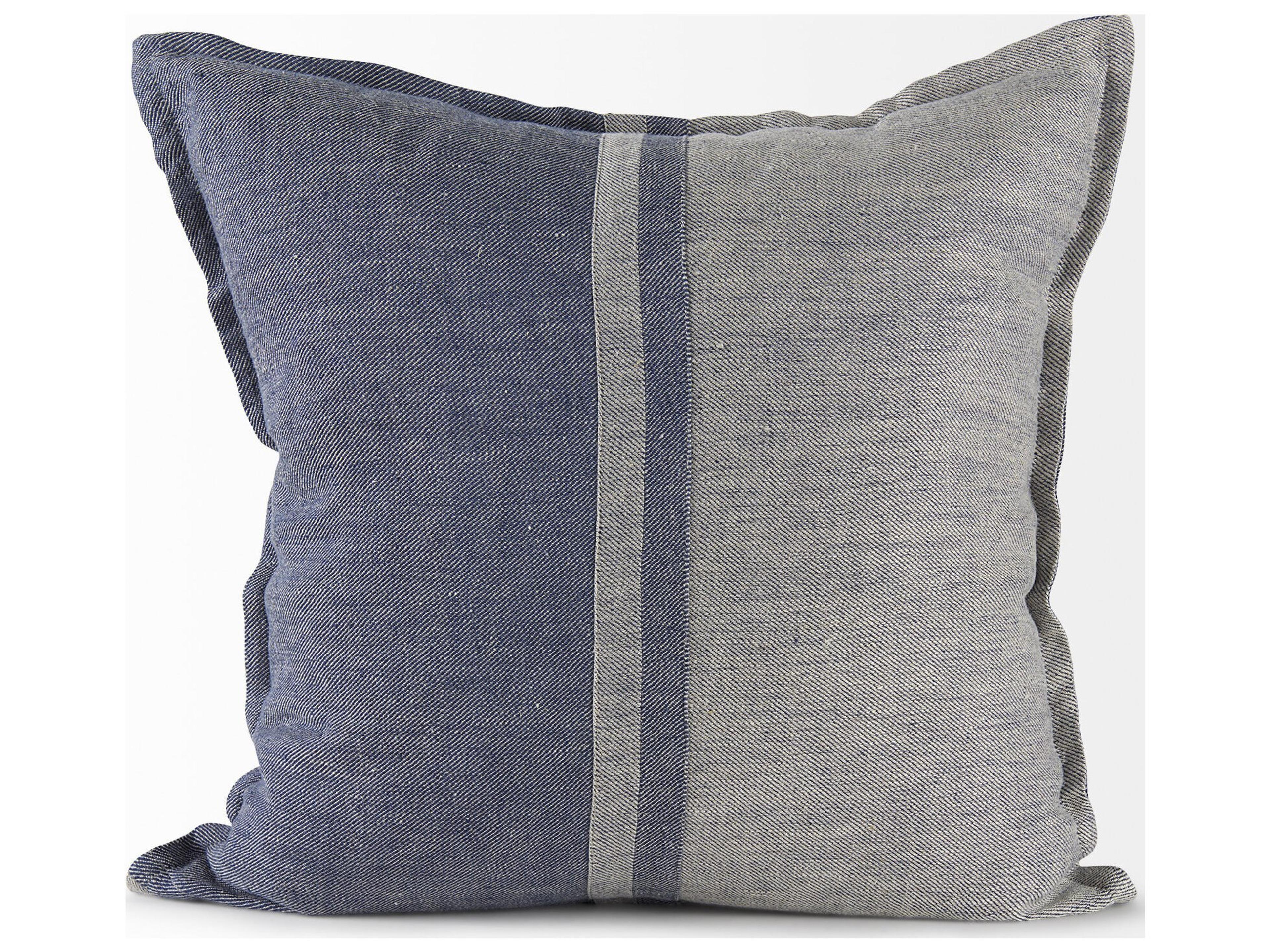 Mercana Aubrielle 20L x 20W Gray and Blue Fabric Color Blocked Decorative Pillow Cover