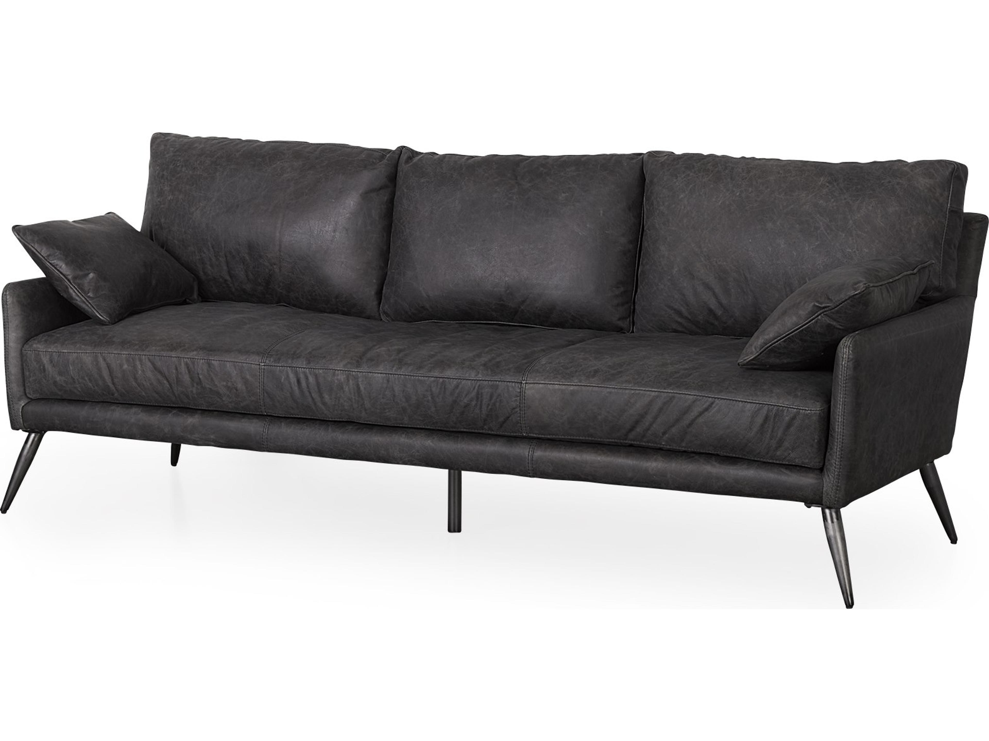 Cochrane 82L x 33W x 32.3 Black Leather Three Seater Sofa