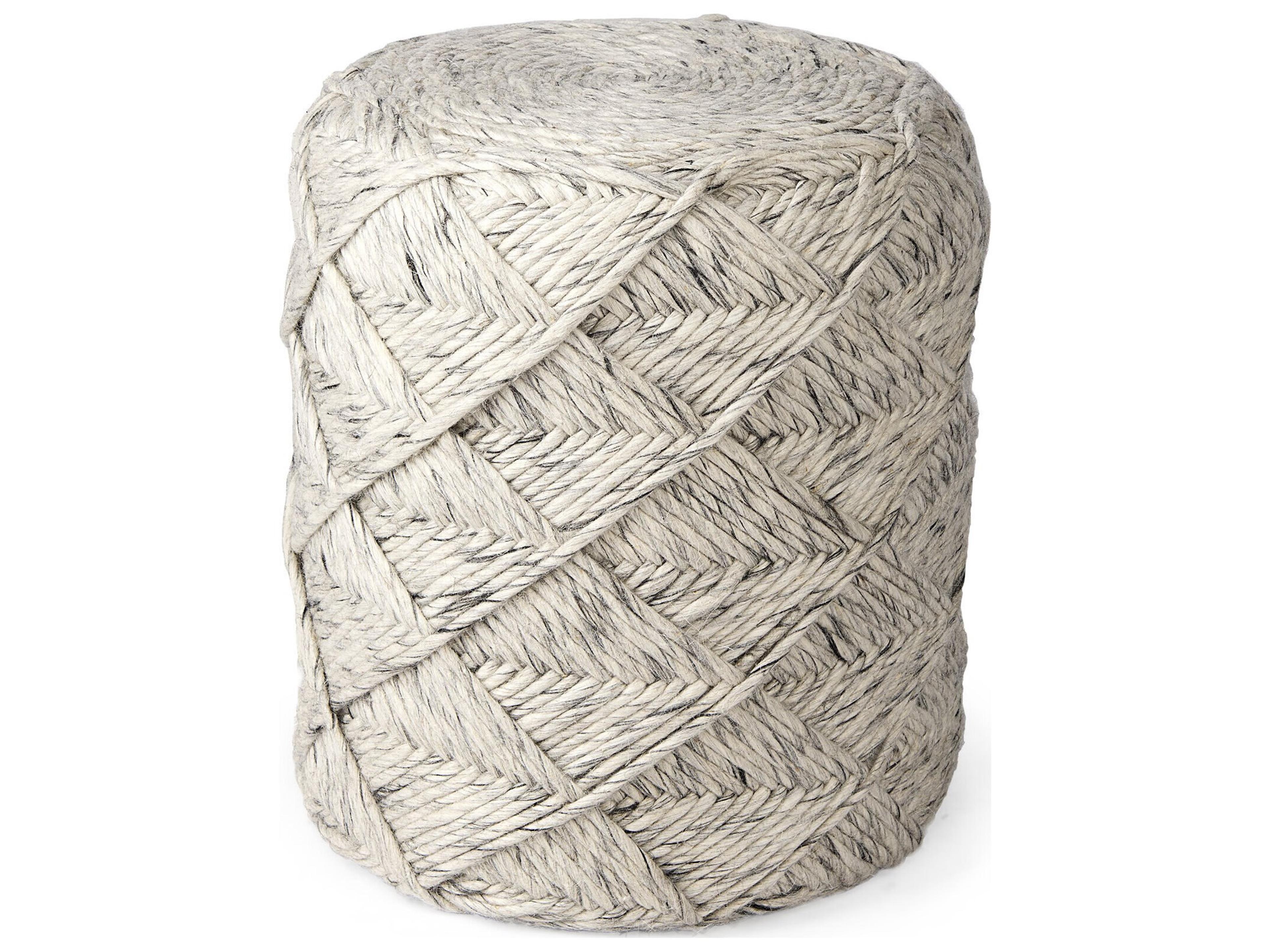 Mercana Esfera 17.7L x 15.7W x 15.7H Beige Chevron Woven Round Pouf