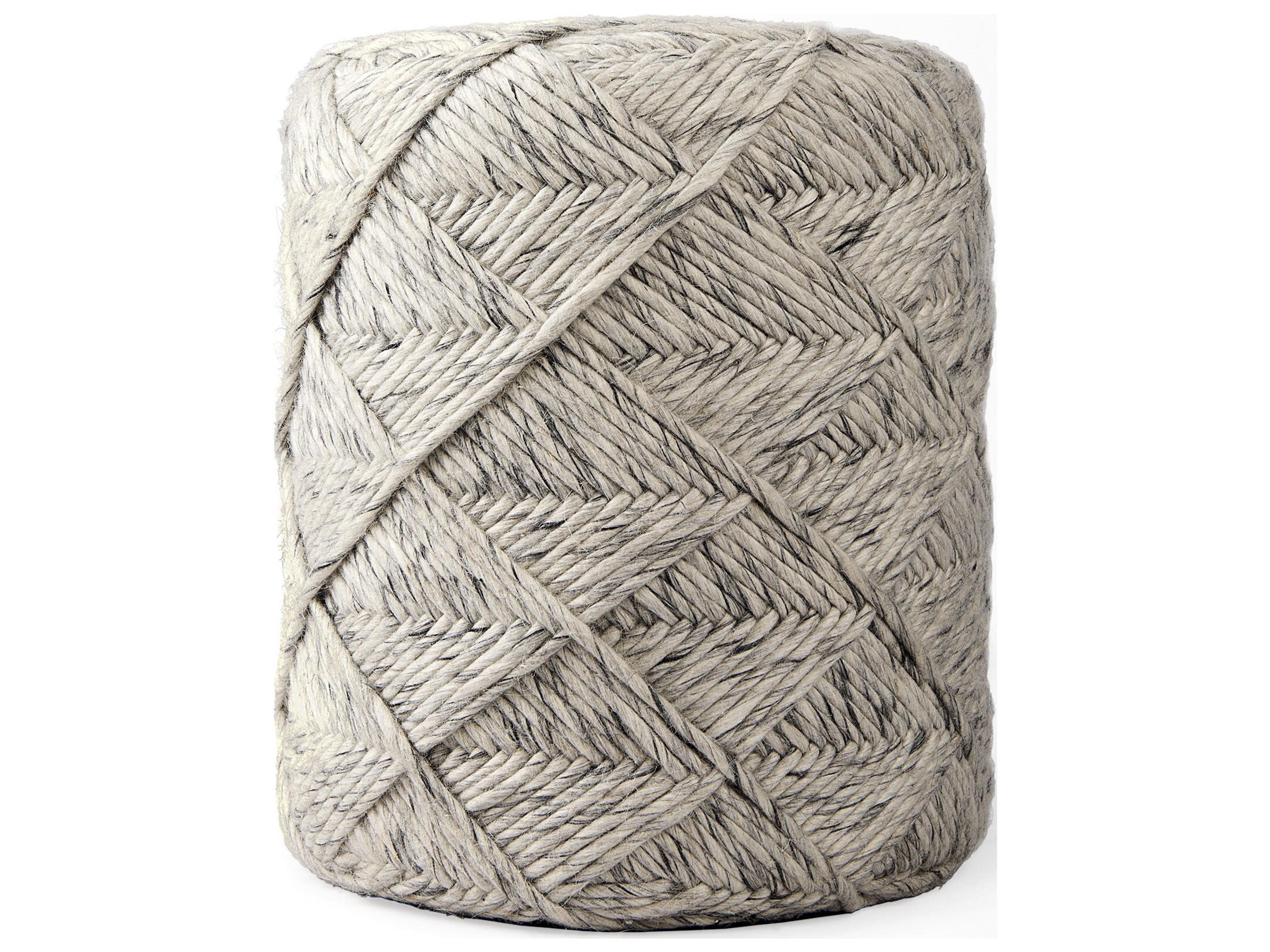Mercana Esfera 17.7L x 15.7W x 15.7H Beige Chevron Woven Round Pouf