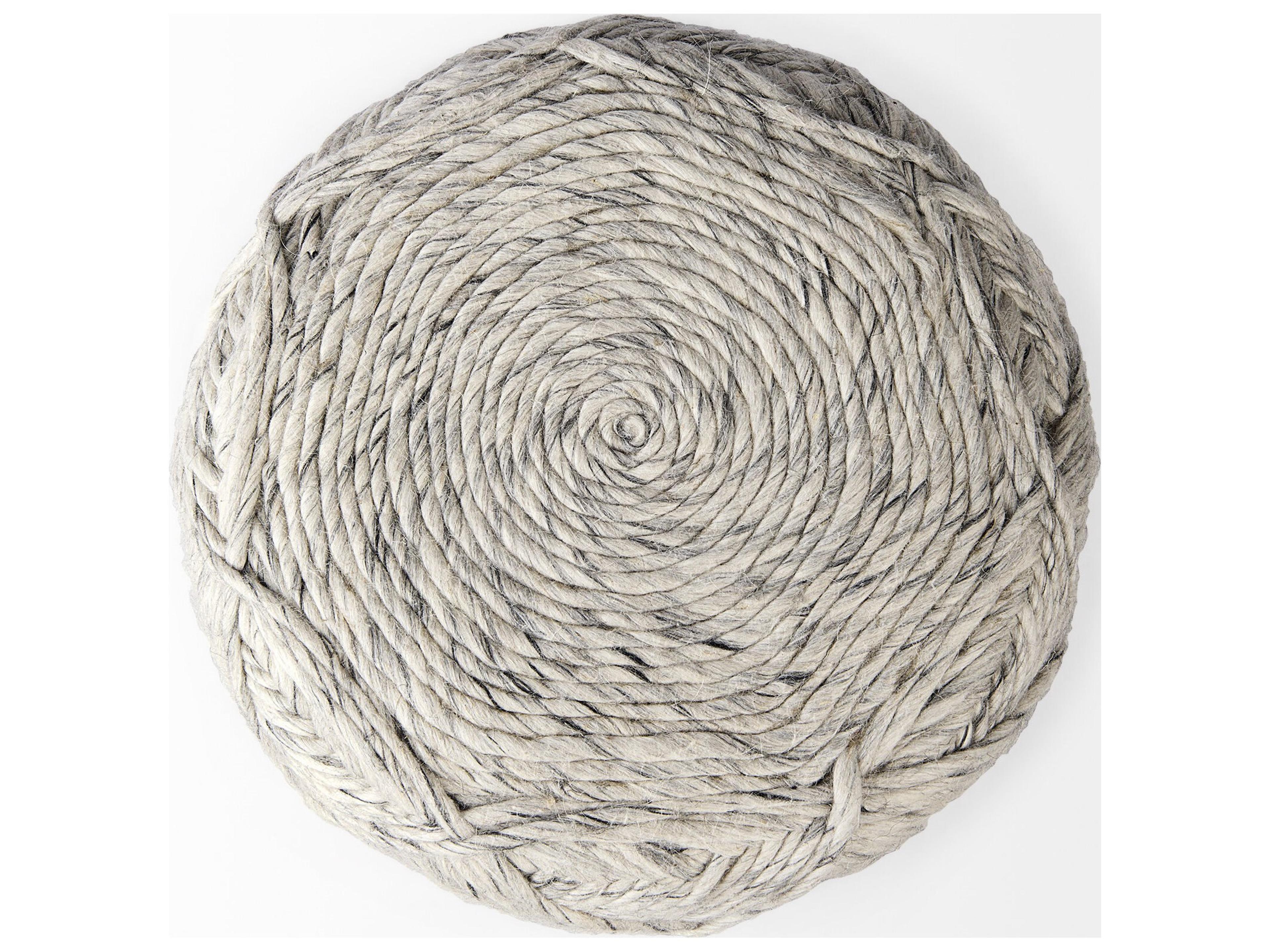 Mercana Esfera 17.7L x 15.7W x 15.7H Beige Chevron Woven Round Pouf