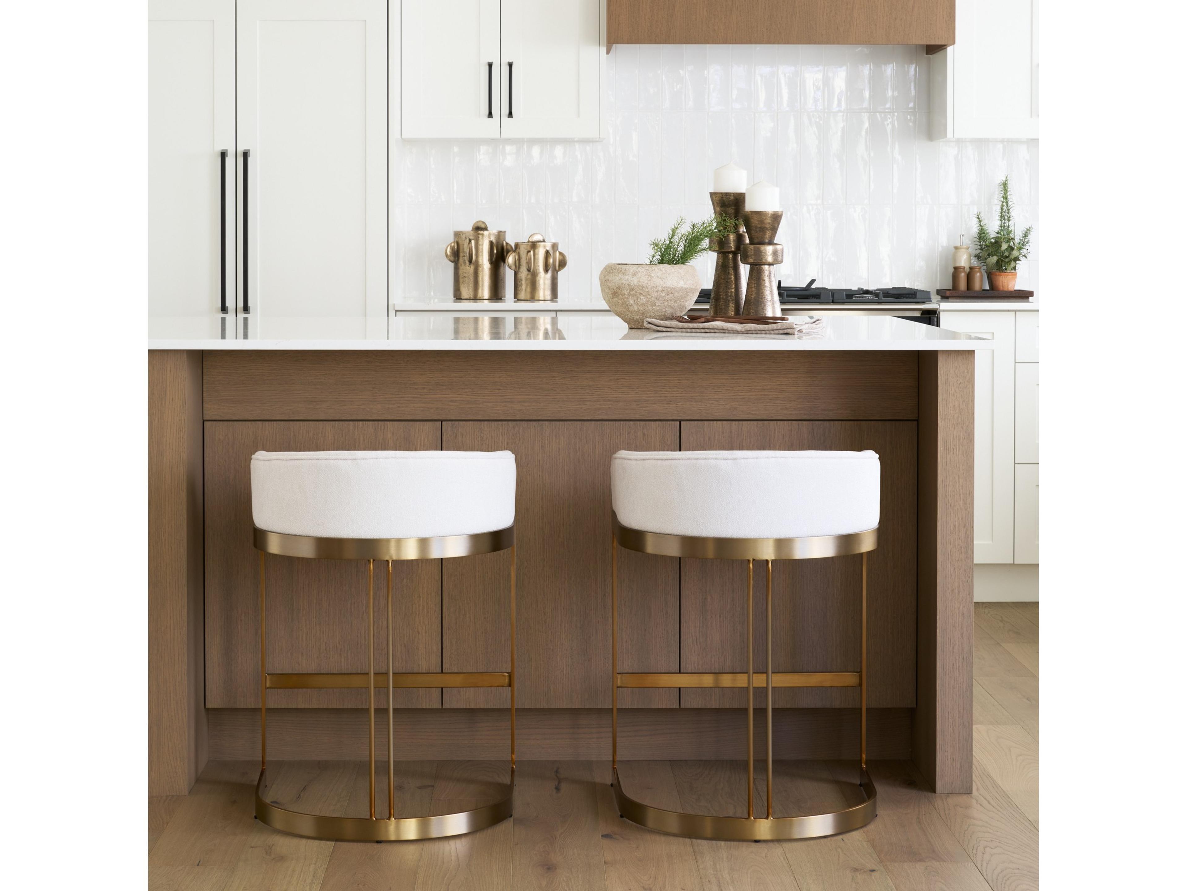 Mercana Hollyfield II Cream Fabric Seat W/ Gold Metal Base Counter Stool