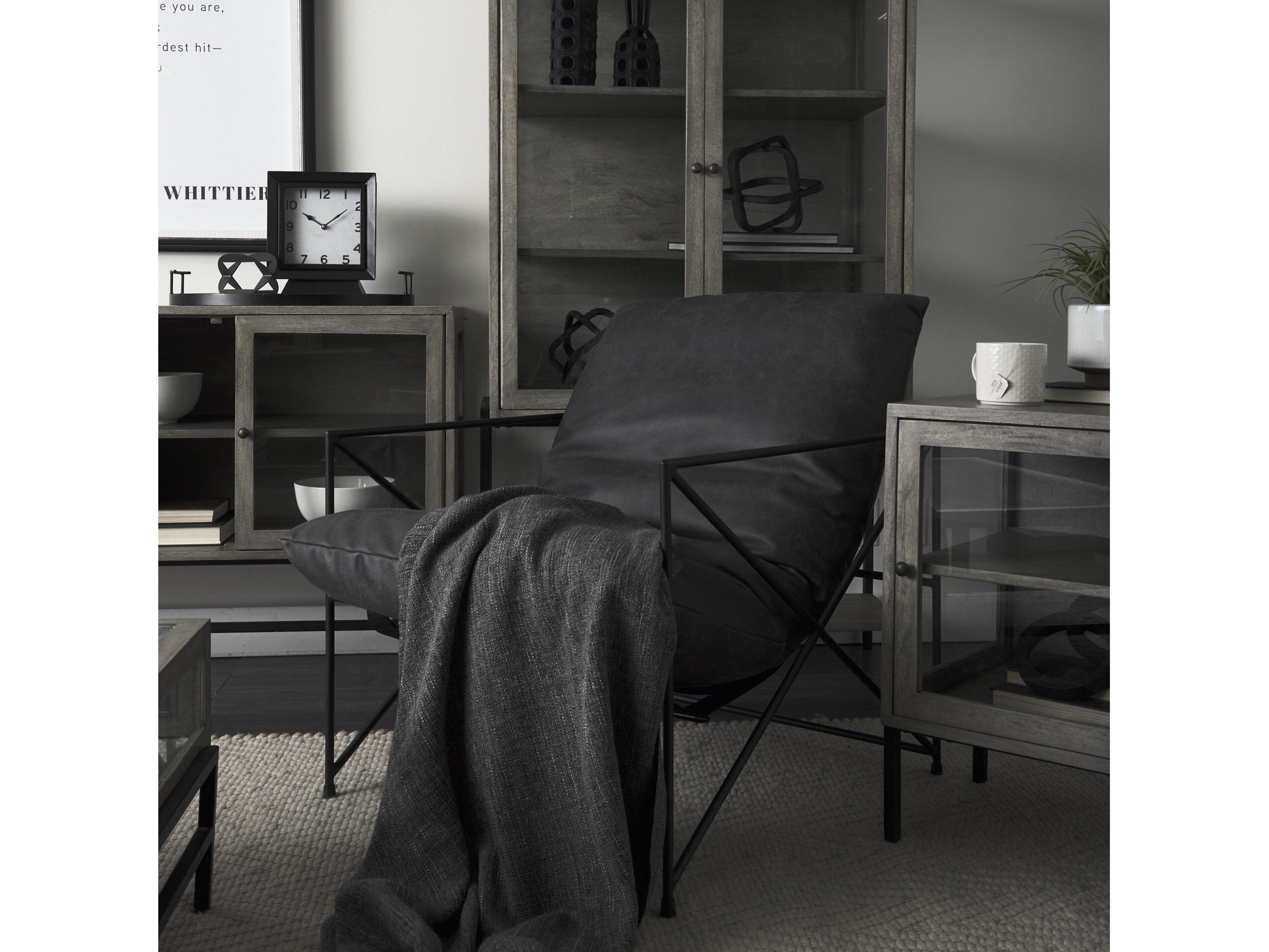 Mercana Leonidas 28.5L x 29.5W x 34.0H  Black Faux Leather Seat W/ Black Metal Frame Accent Chair