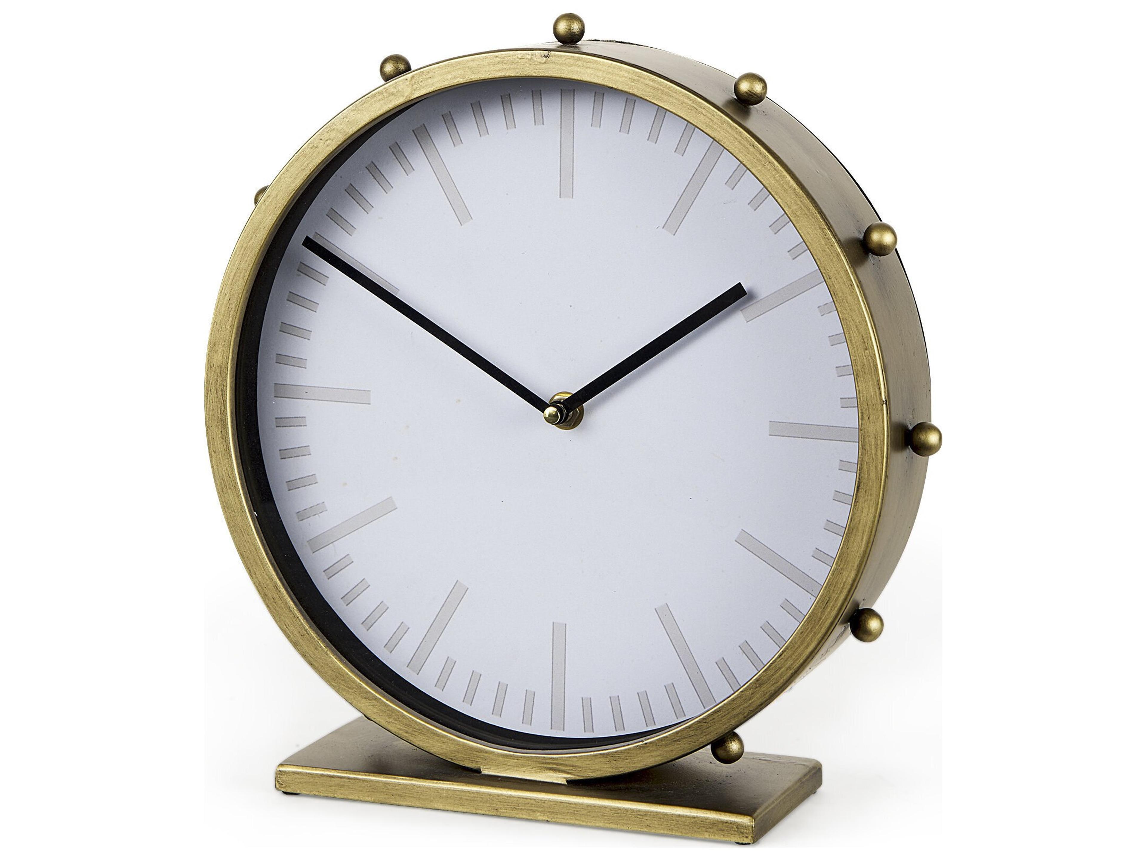 Marian 11.0L x 3.1W x 11.0H Gold Metal W/Studs Round Table Clock