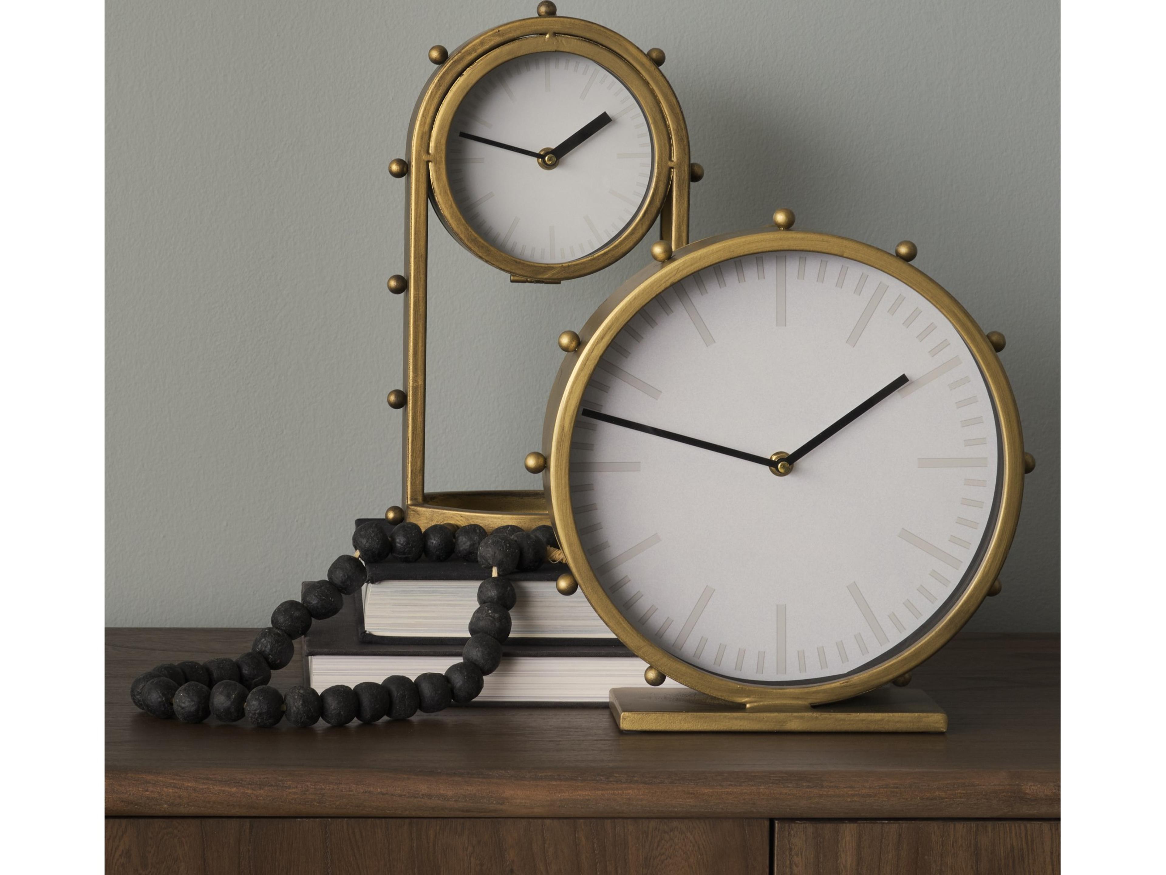 Mercana Marian 11.0L x 3.1W x 11.0H Gold Metal W/Studs Round Table Clock