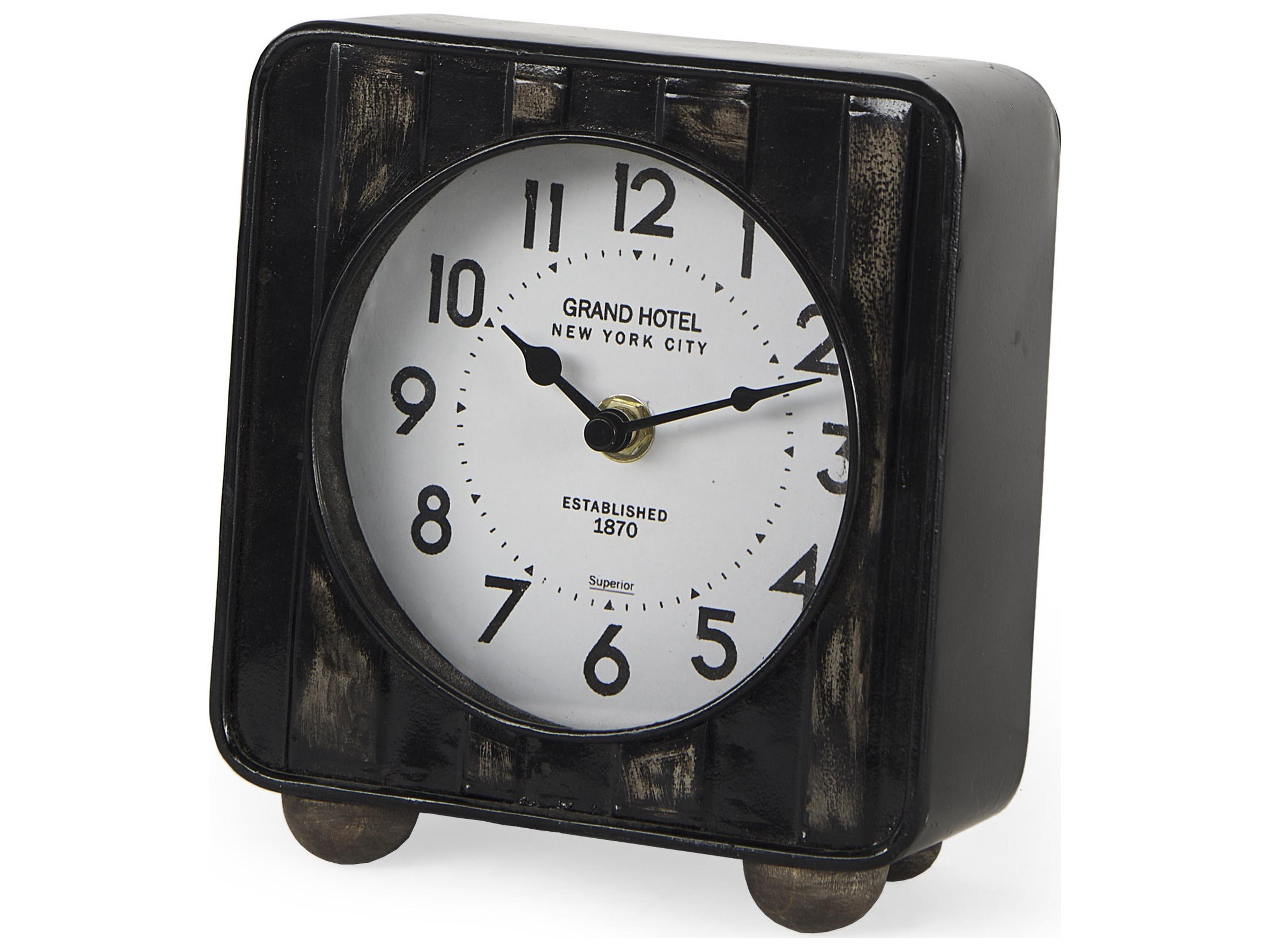 Karl 6.0L x 3.0W x 6.8H Rustic Black Iron Rounded Square Table Clock