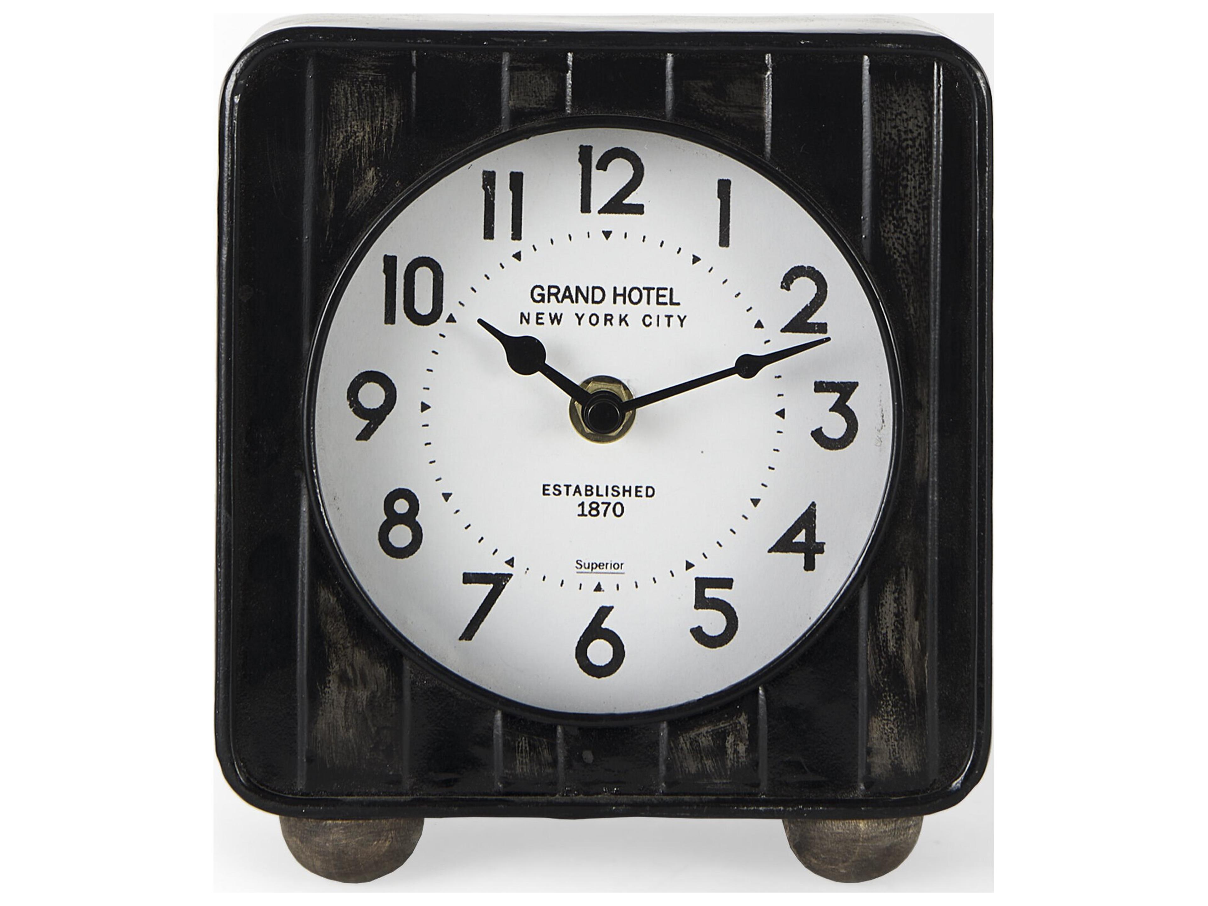 Mercana Karl 6.0L x 3.0W x 6.8H Rustic Black Iron Rounded Square Table Clock