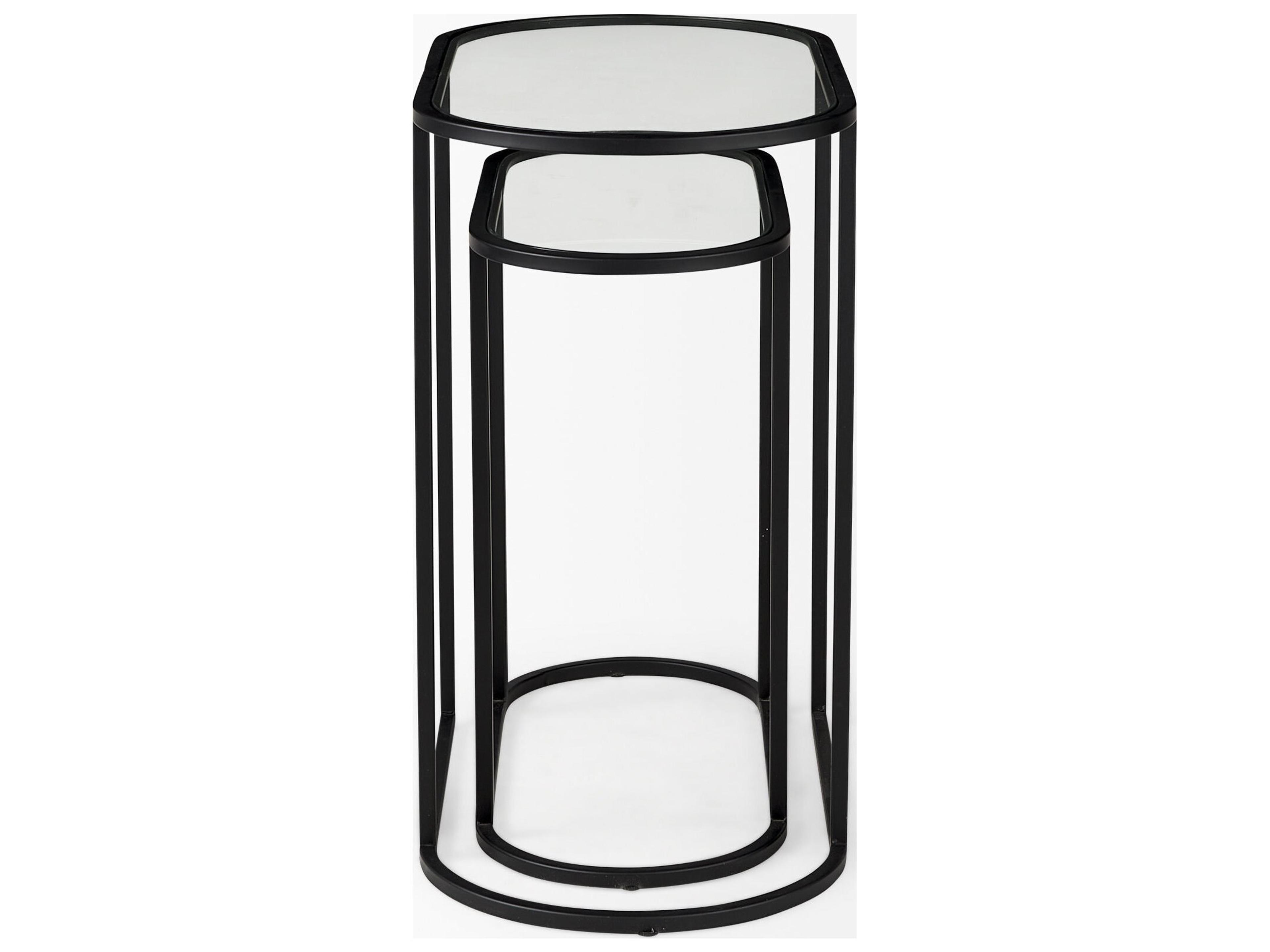 Mercana Celine 24.2 L x 12.6 W x 22.4 H Set of Two Black/Silver Metal and Glass Nesting Accent Tables