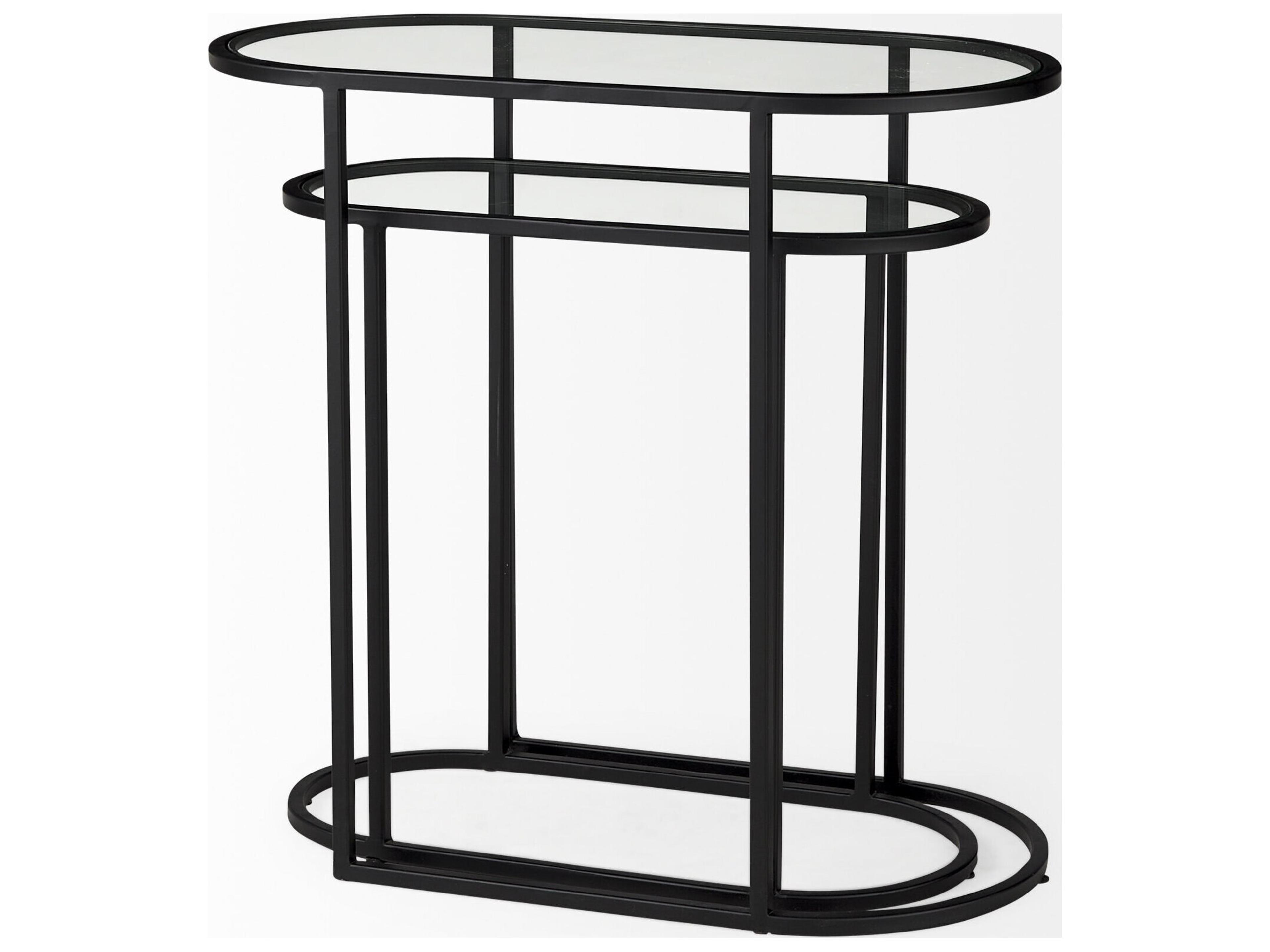Mercana Celine 24.2 L x 12.6 W x 22.4 H Set of Two Black/Silver Metal and Glass Nesting Accent Tables