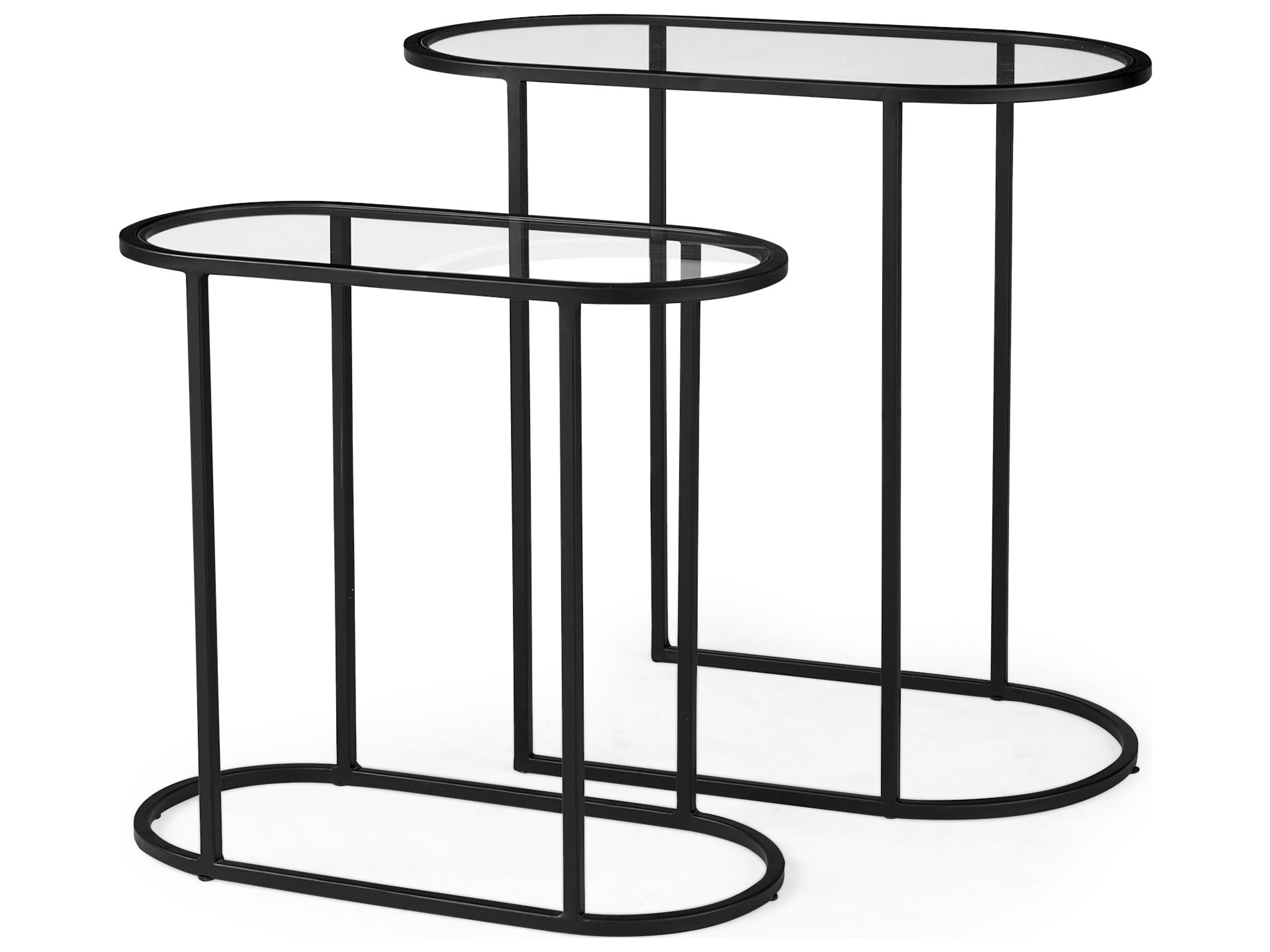 Celine 24.2 L x 12.6 W x 22.4 H Set of Two Black/Silver Metal and Glass Nesting Accent Tables