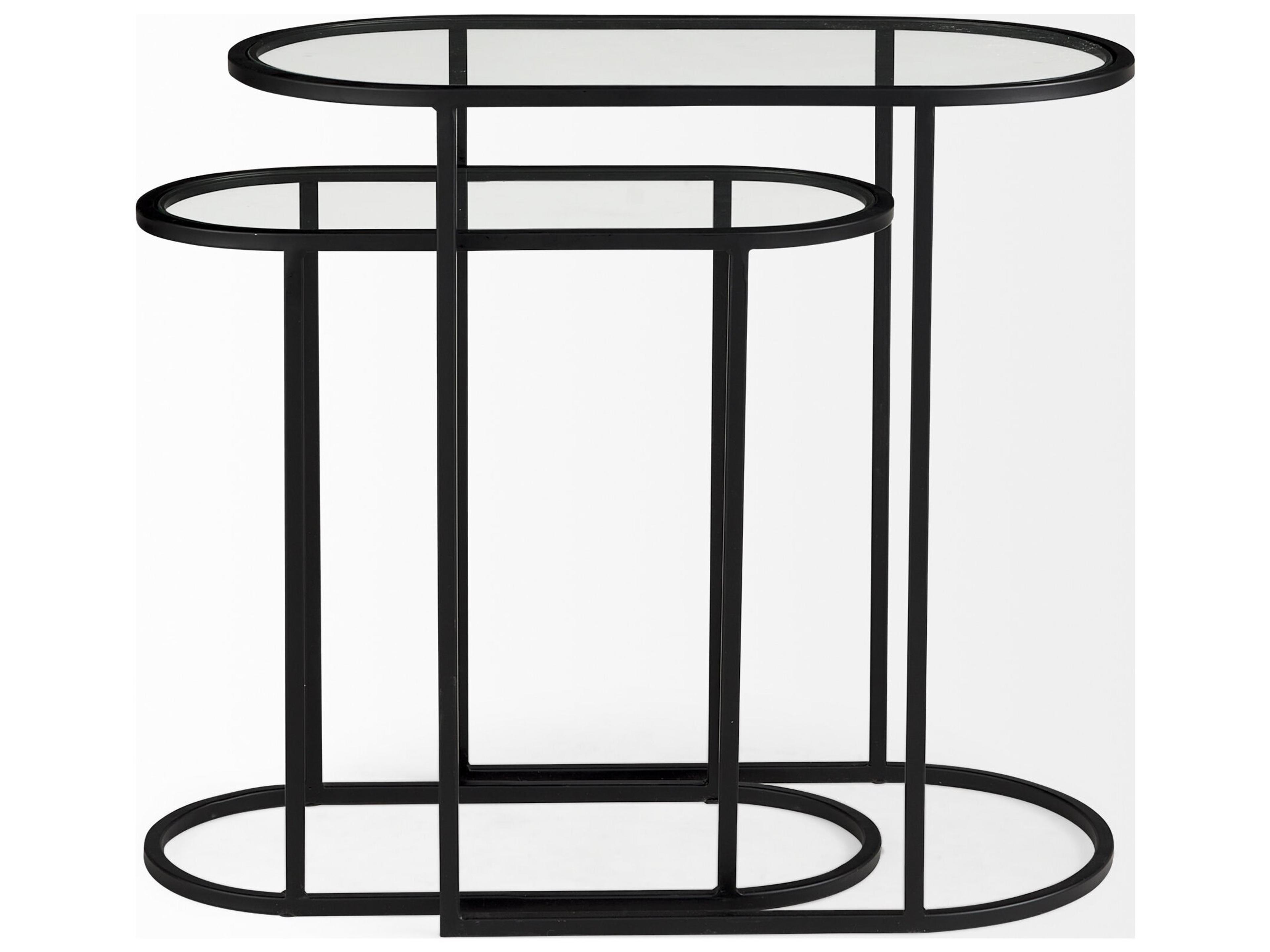 Mercana Celine 24.2 L x 12.6 W x 22.4 H Set of Two Black/Silver Metal and Glass Nesting Accent Tables